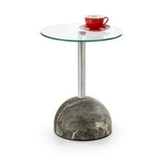 Masuta cafea ARIANA, transparent/gri cu efect de marmura, sticla/otel, 40x51 cm