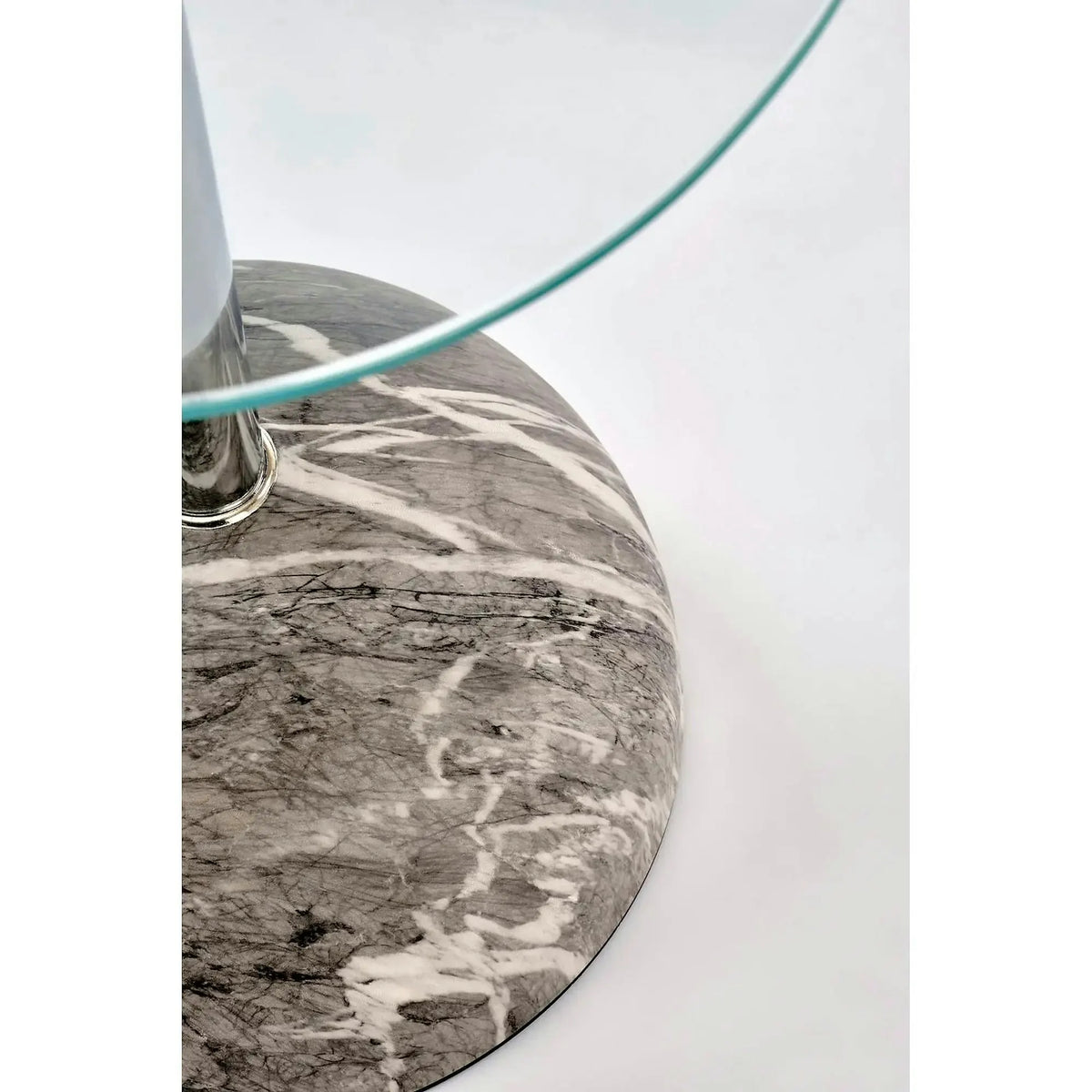 Masuta cafea ARIANA, transparent/gri cu efect de marmura, sticla/otel, 40x51 cm