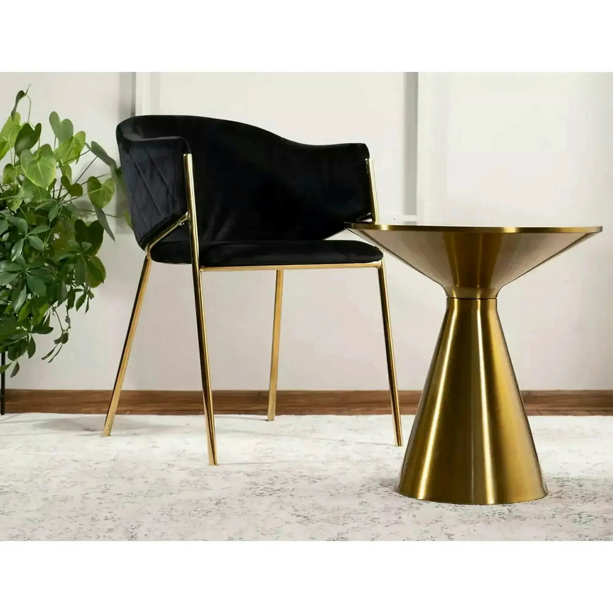 Masuta cafea ARIES, alb lucios/auriu, ceramica/metal, 50x53 cm
