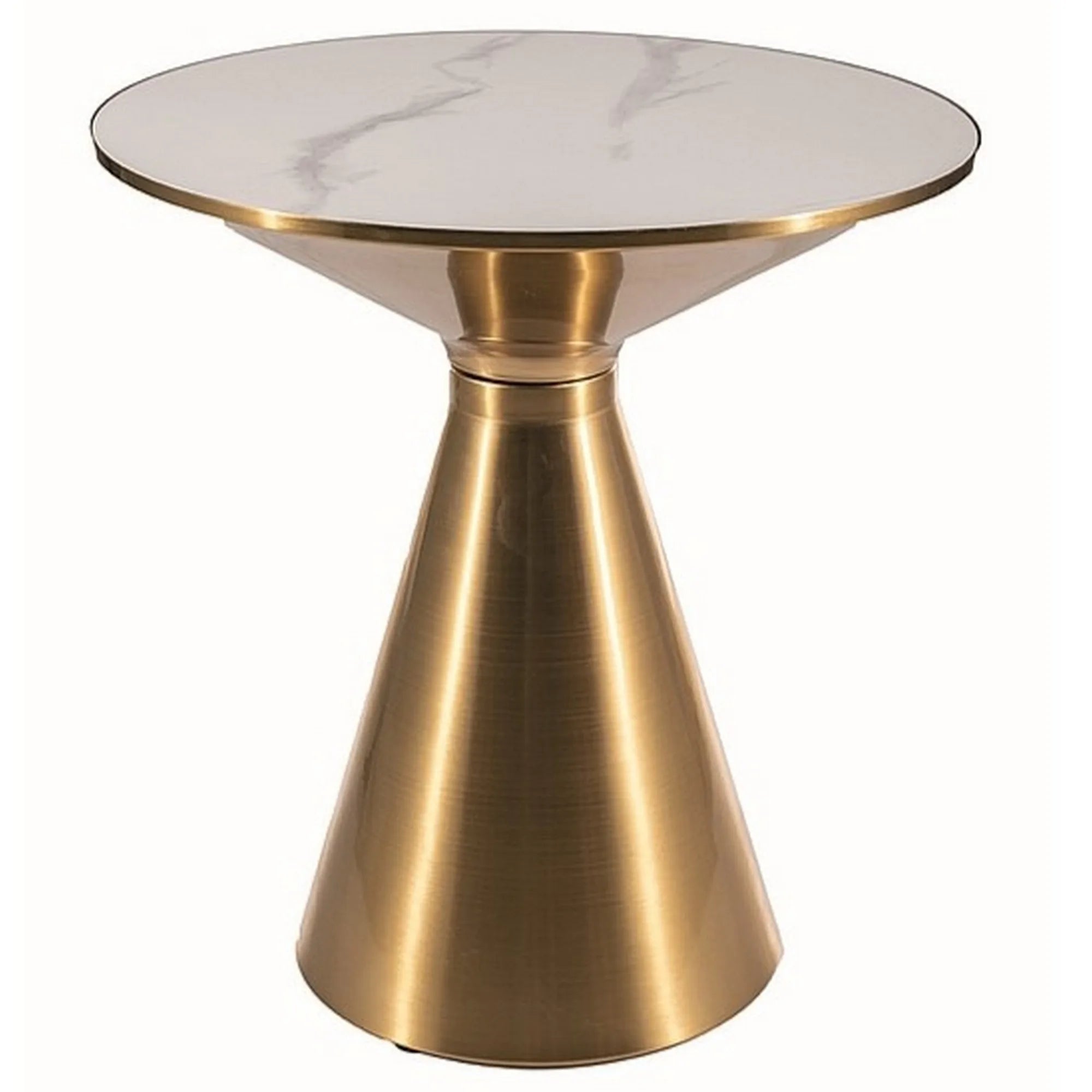 Masuta cafea ARIES, alb lucios/auriu, ceramica/metal, 50x53 cm