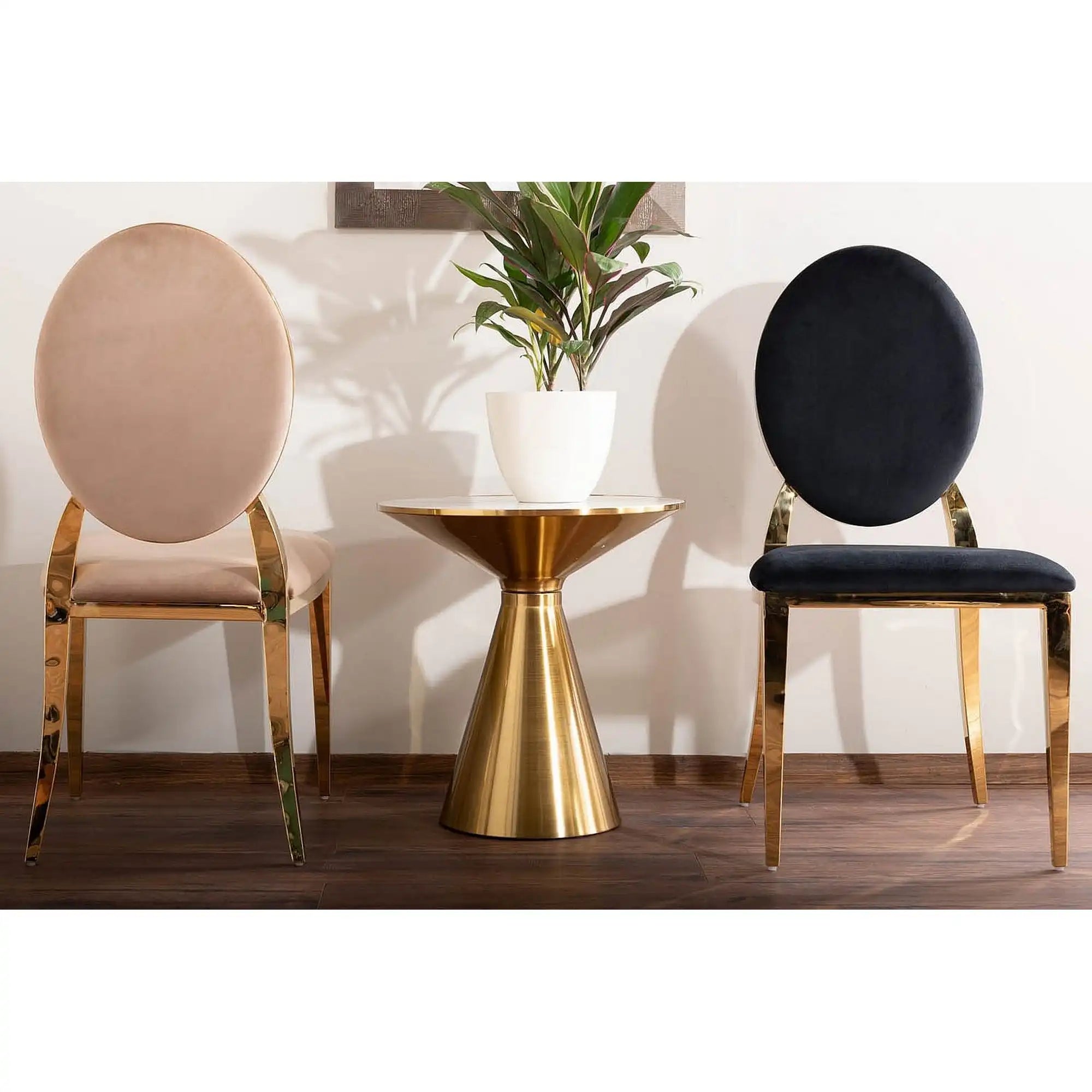 Masuta cafea ARIES, alb lucios/auriu, ceramica/metal, 50x53 cm