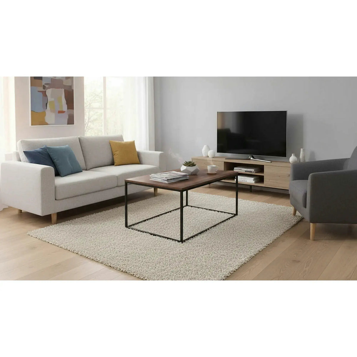 Masuta cafea AROZ, stejar/negru, PAL/metal, 100x69x53 cm