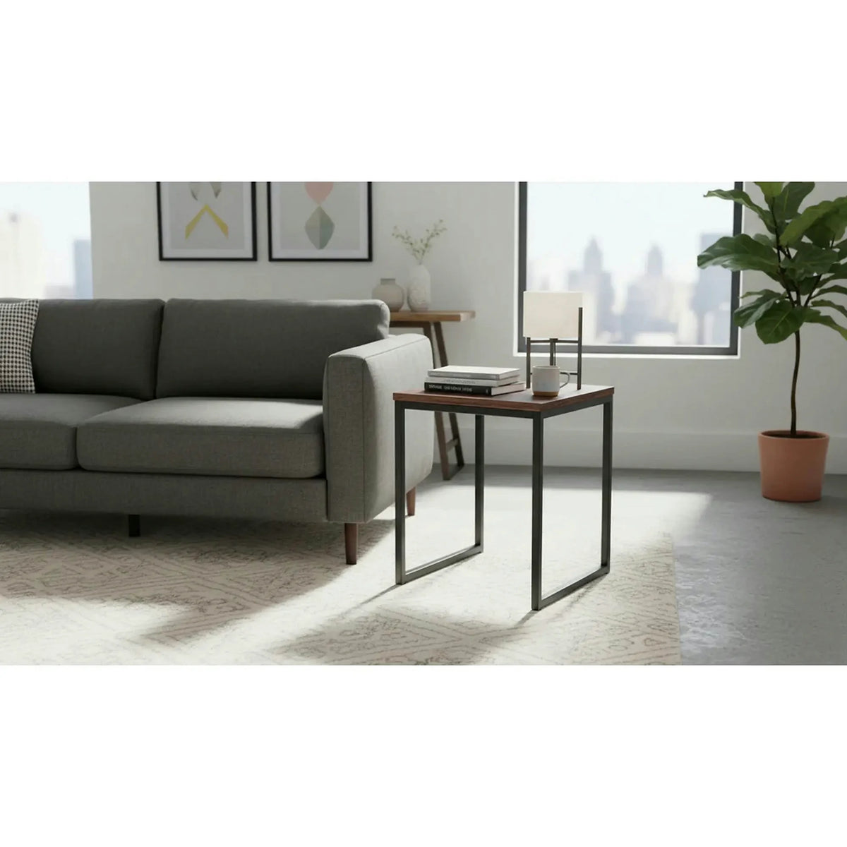 Masuta cafea AROZ, stejar/negru, PAL/metal, 50x50x50 cm