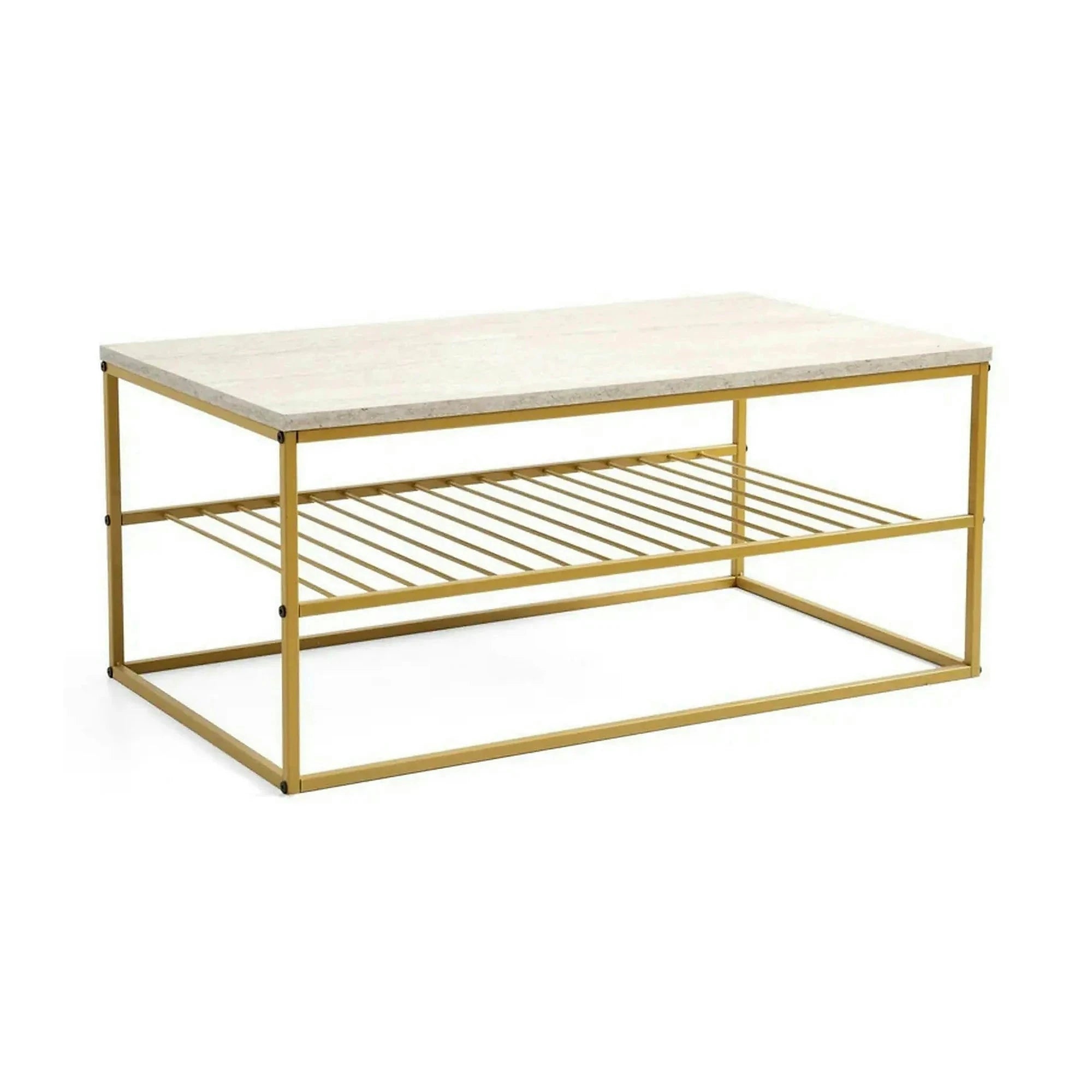 Masuta cafea ASUDE, alb cu efect de marmura/auriu, PAL melaminat/metal, 95x55x42 cm