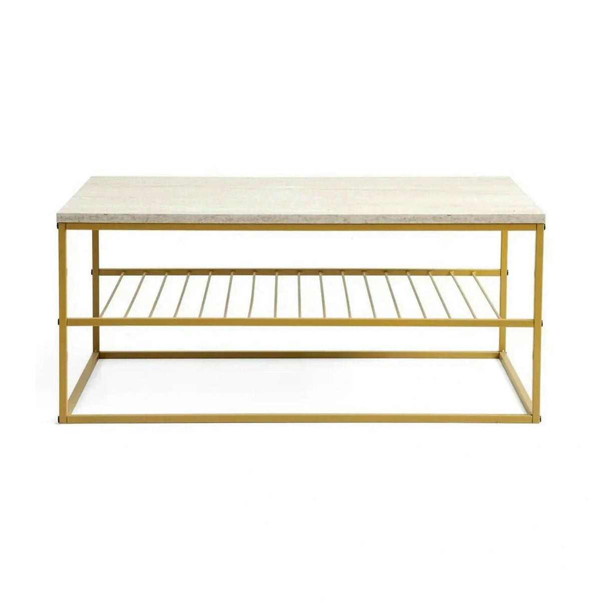 Masuta cafea ASUDE, alb cu efect de marmura/auriu, PAL melaminat/metal, 95x55x42 cm