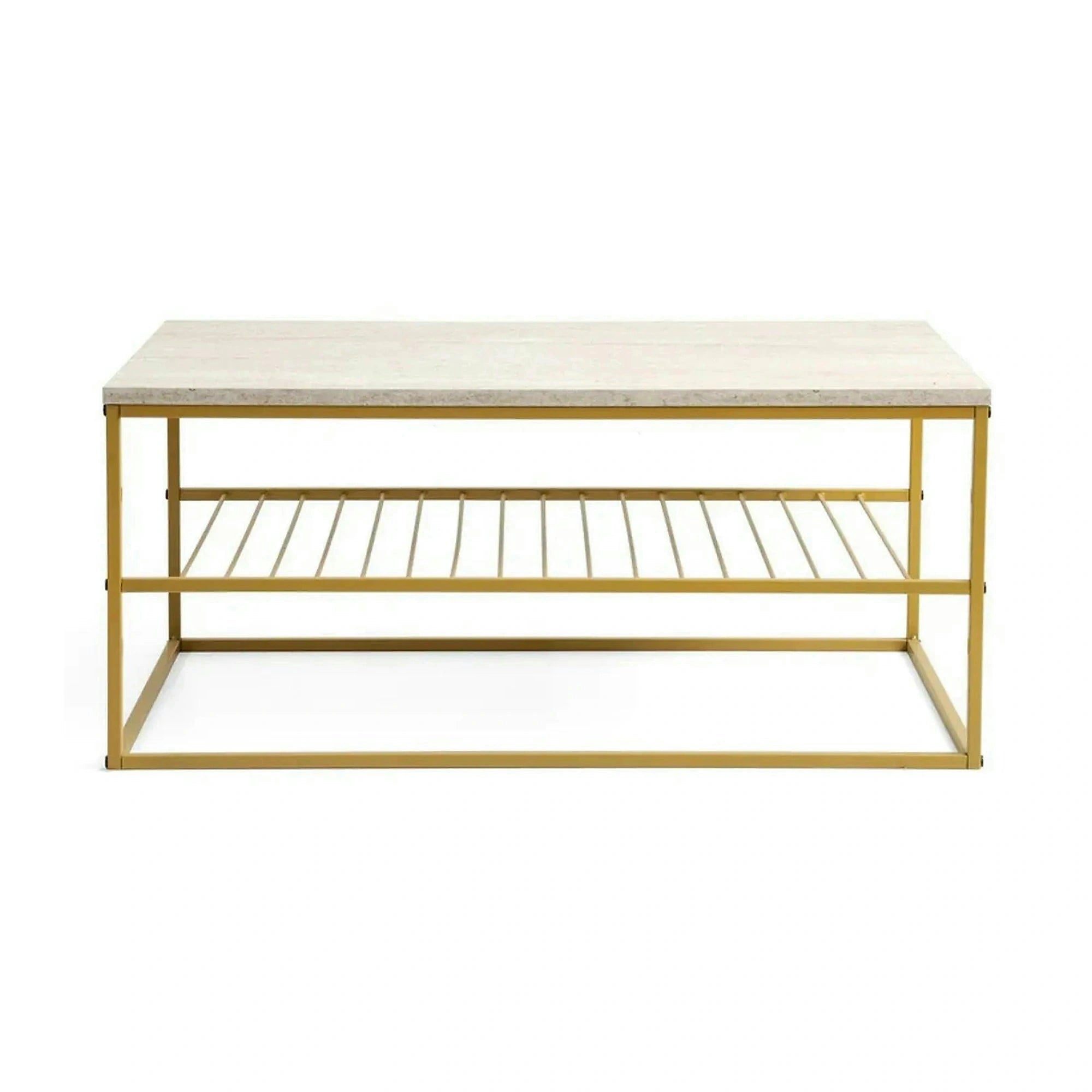 Masuta cafea ASUDE, alb cu efect de marmura/auriu, PAL melaminat/metal, 95x55x42 cm