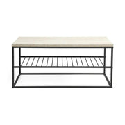 Masuta cafea ASUDE, crem cu efect de marmura/negru, PAL melaminat/metal, 95x55x42 cm