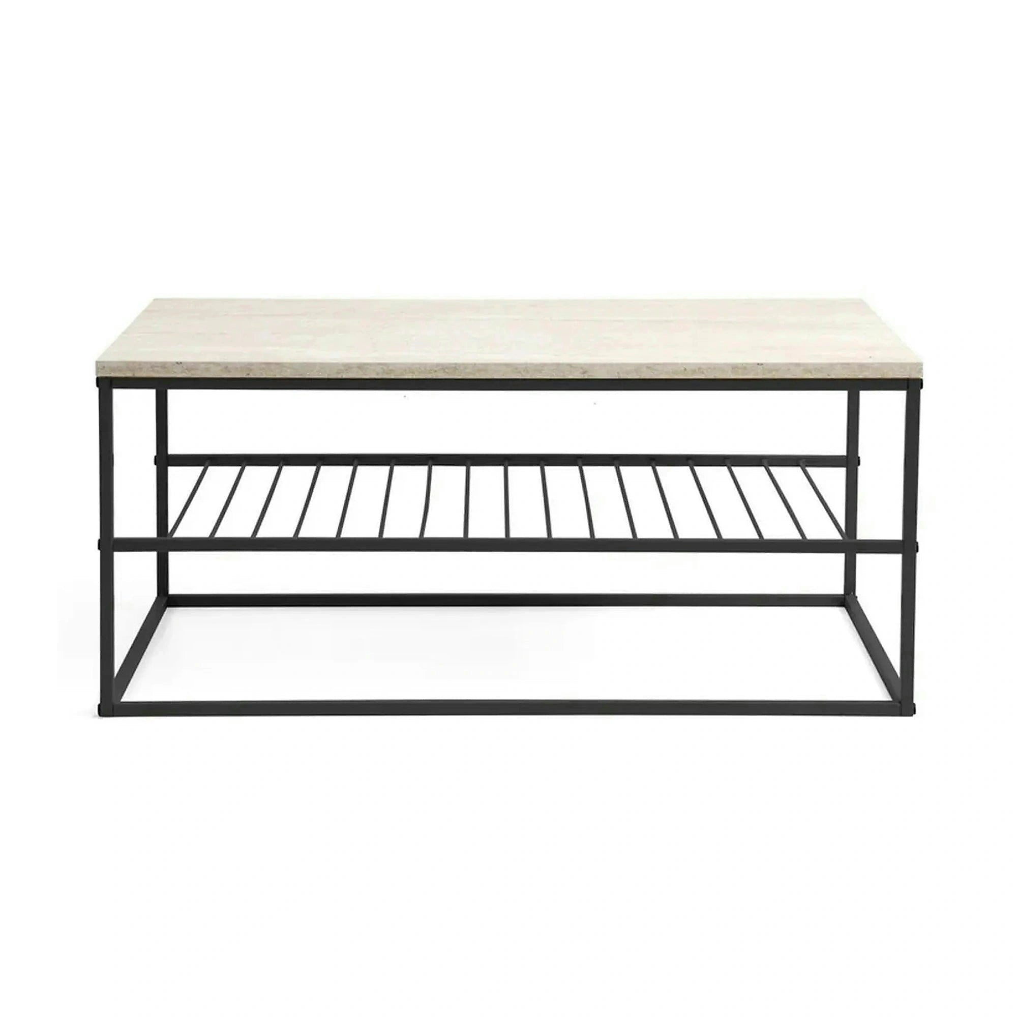 Masuta cafea ASUDE, crem cu efect de marmura/negru, PAL melaminat/metal, 95x55x42 cm