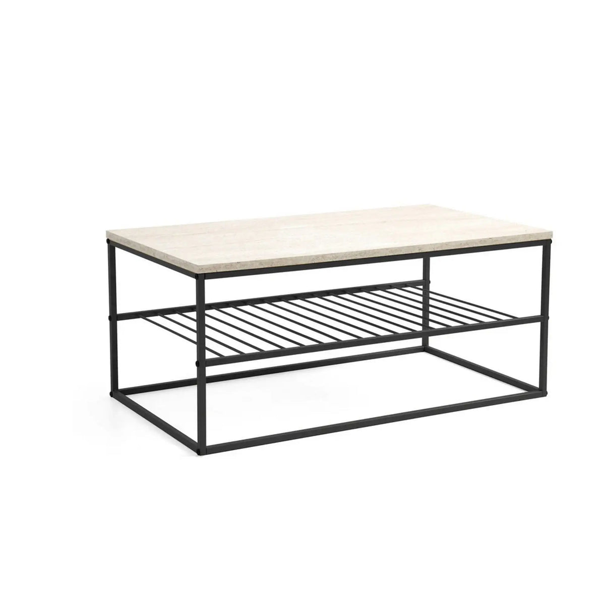 Masuta cafea ASUDE, crem cu efect de marmura/negru, PAL melaminat/metal, 95x55x42 cm