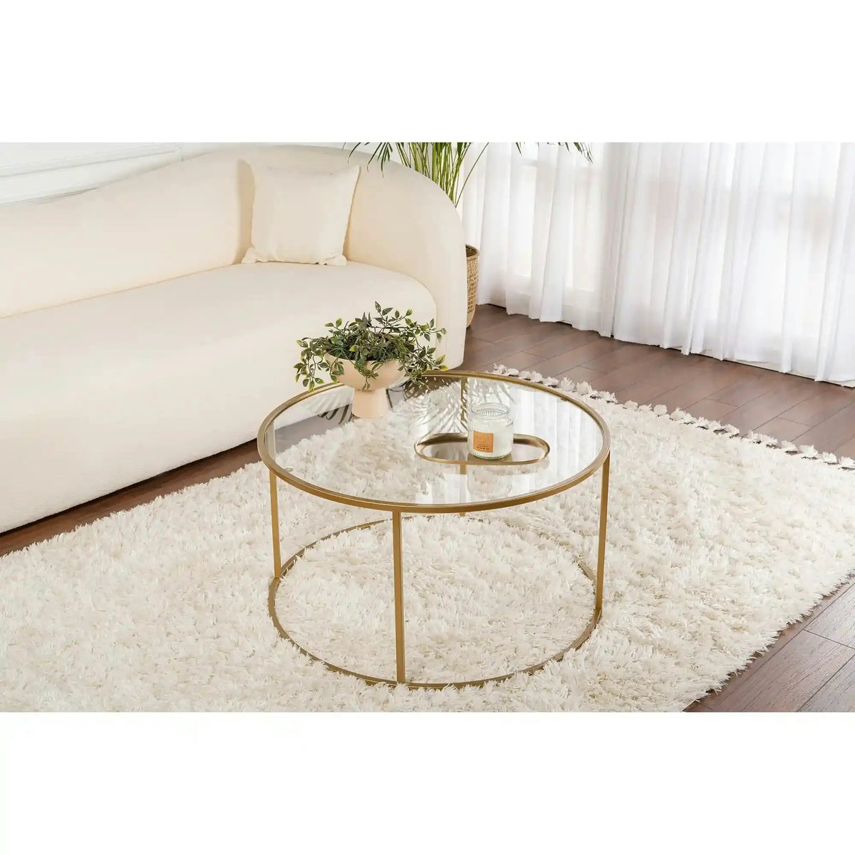 Masuta cafea AURUM, auriu, sticla/metal, 80x80x43 cm