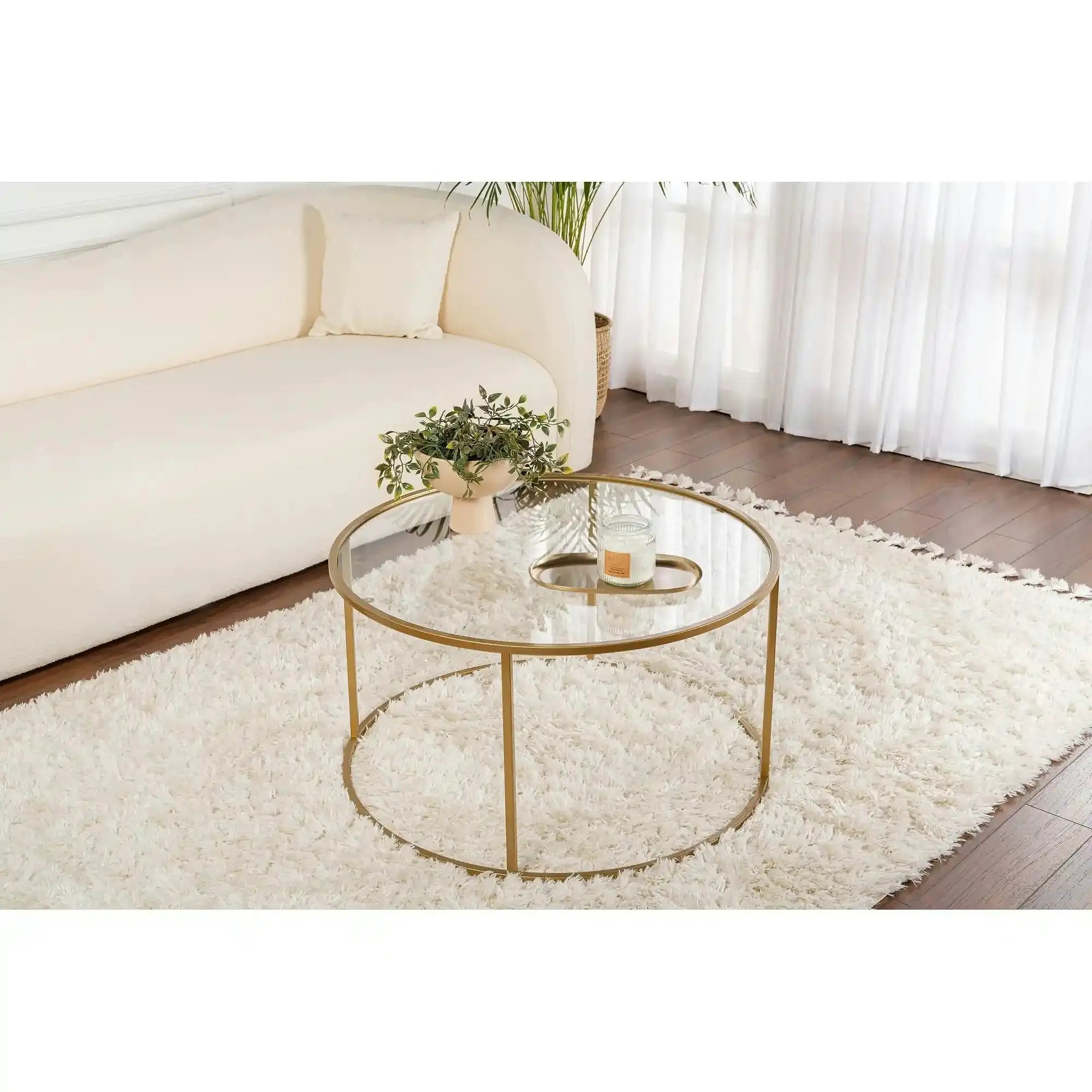 Masuta cafea AURUM, auriu, sticla/metal, 80x80x43 cm