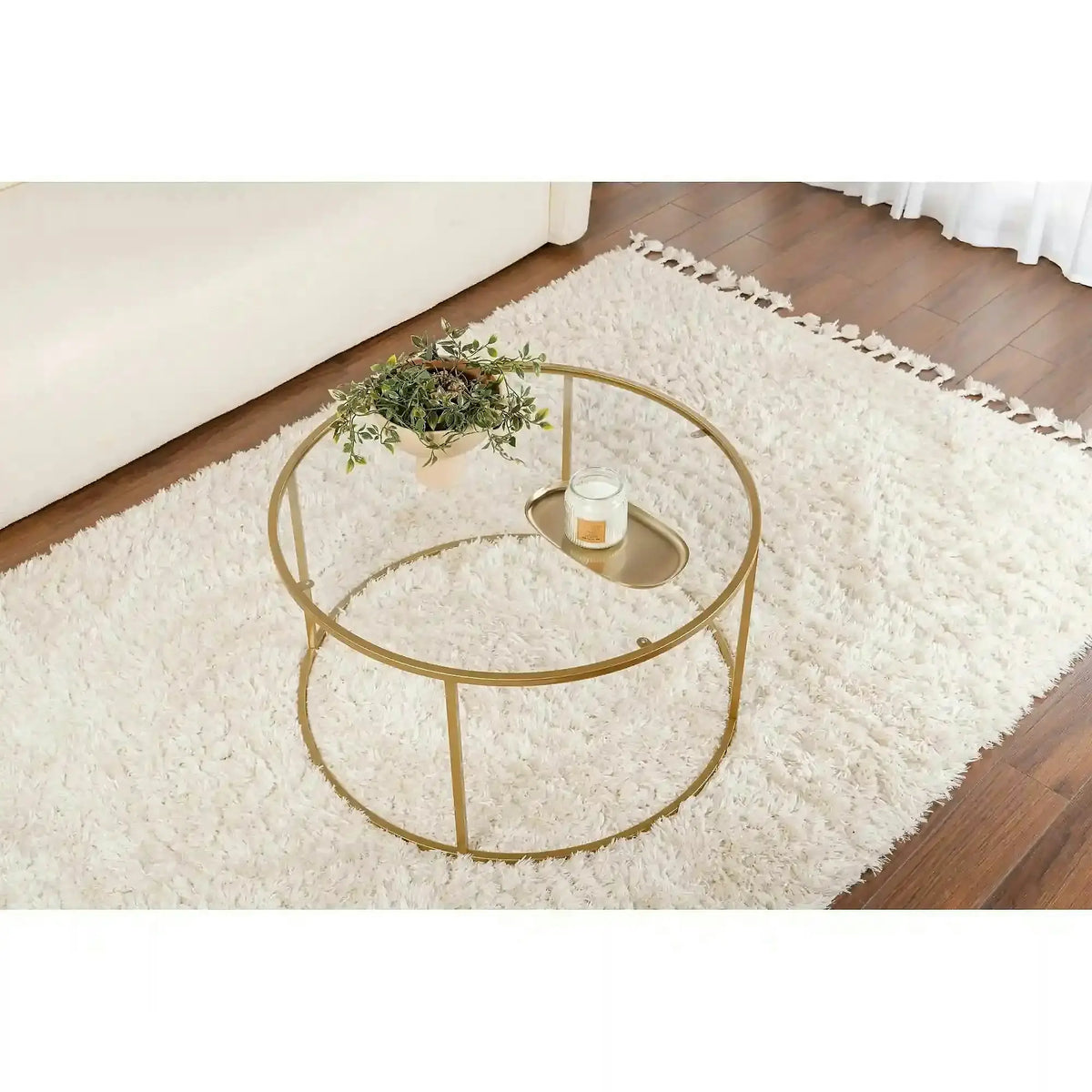Masuta cafea AURUM, auriu, sticla/metal, 80x80x43 cm