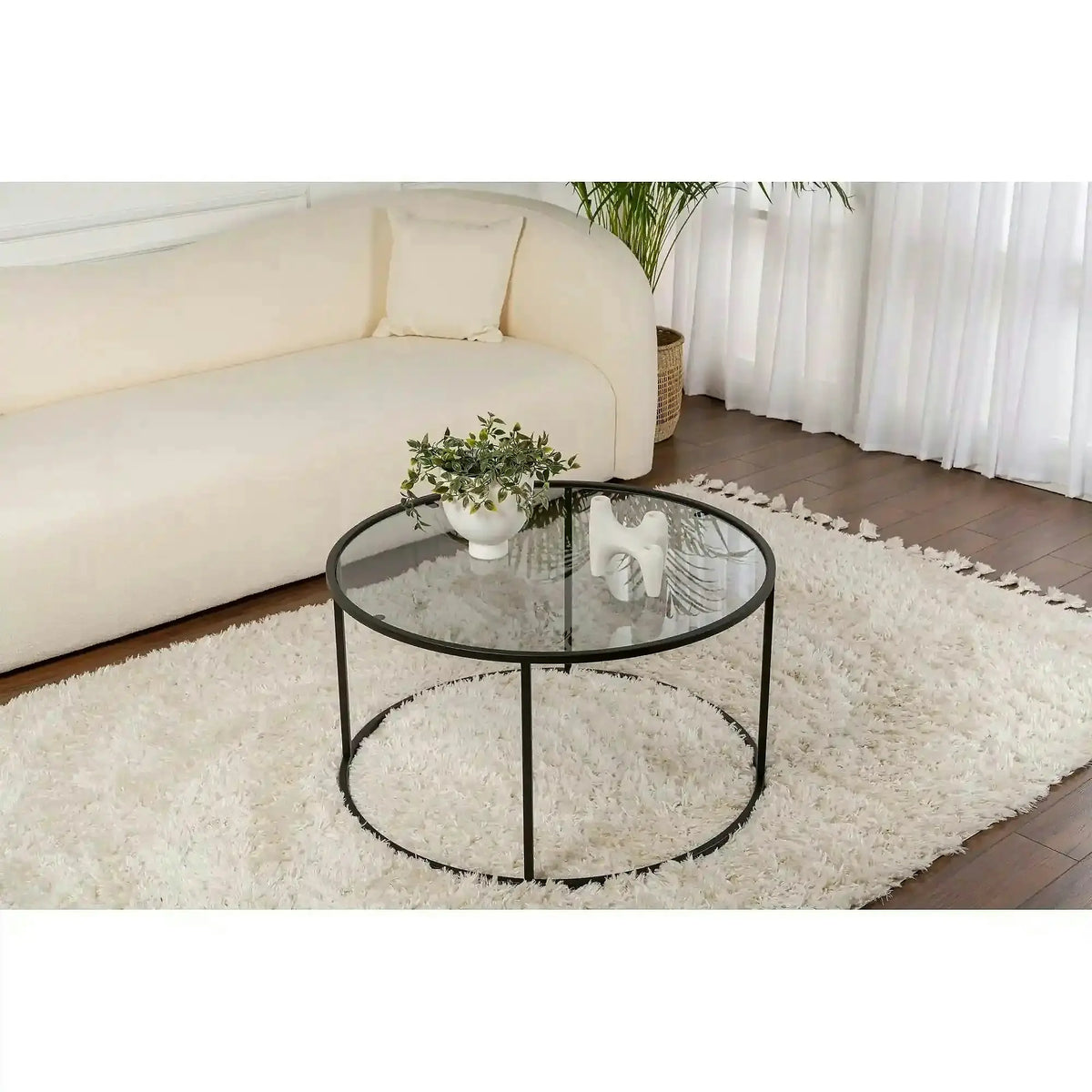 Masuta cafea AURUM, negru, sticla/metal, 80x80x43 cm