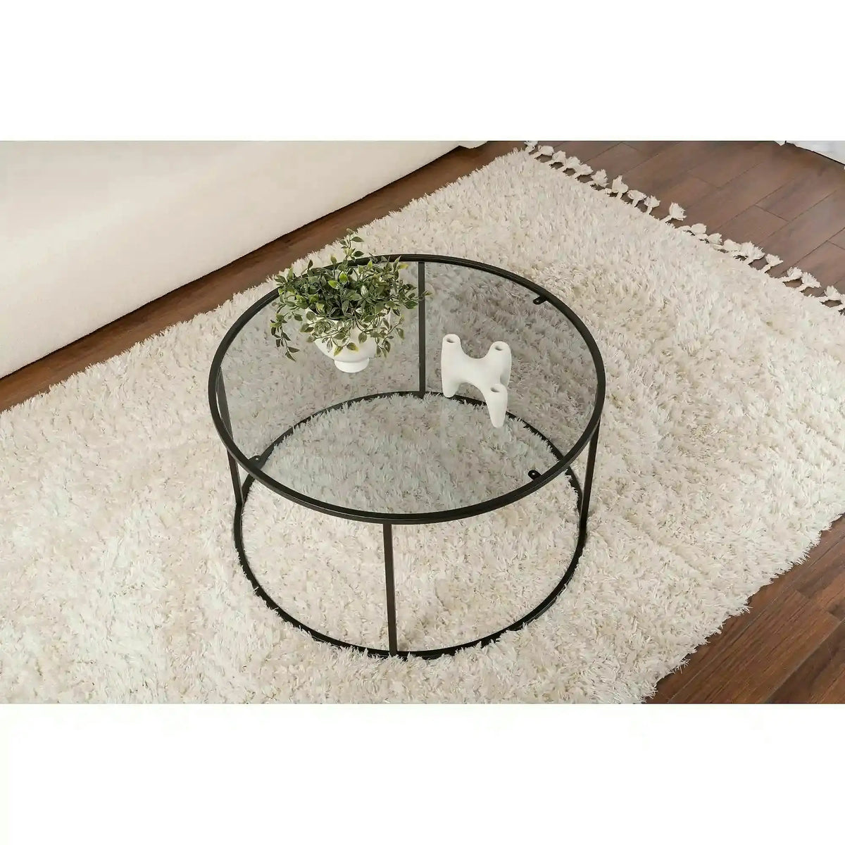 Masuta cafea AURUM, negru, sticla/metal, 80x80x43 cm