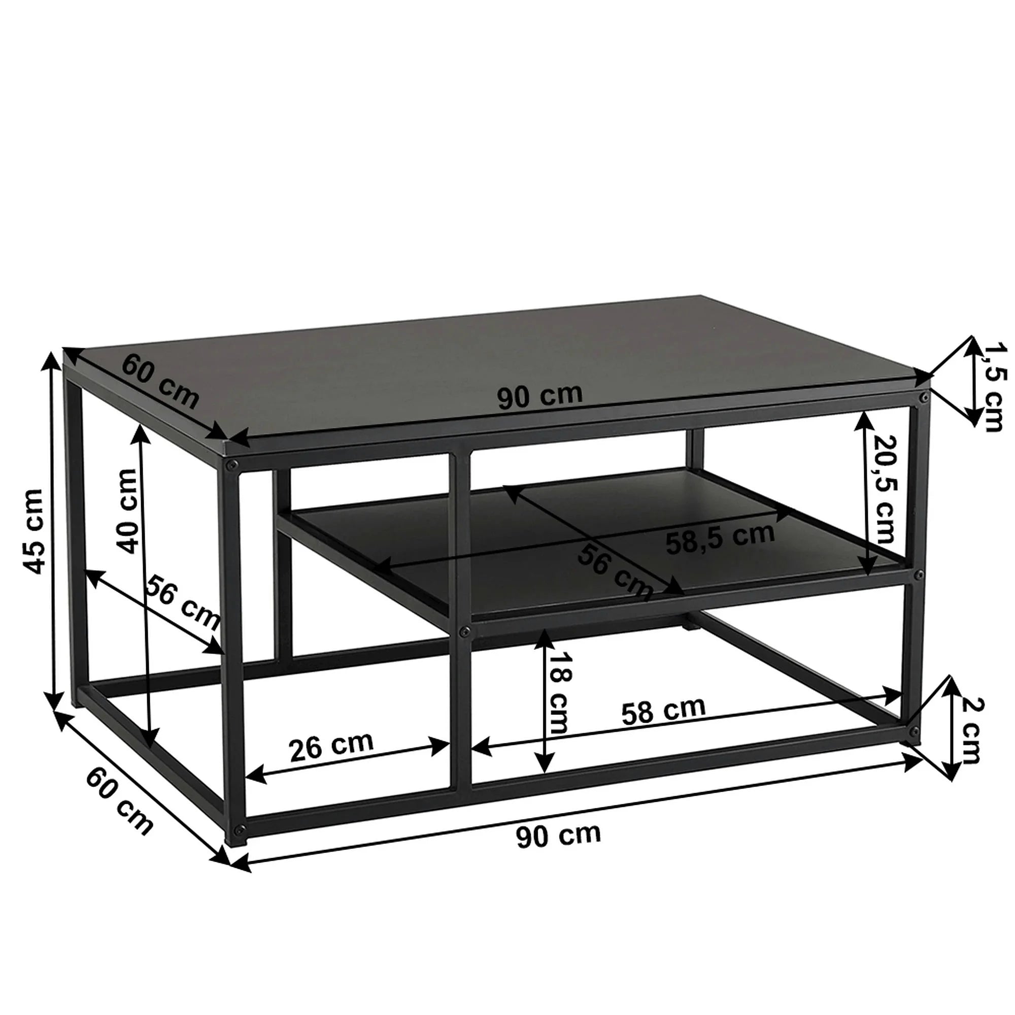 Masuta cafea BARMIO, gri grafit/negru, 90x60x45 cm