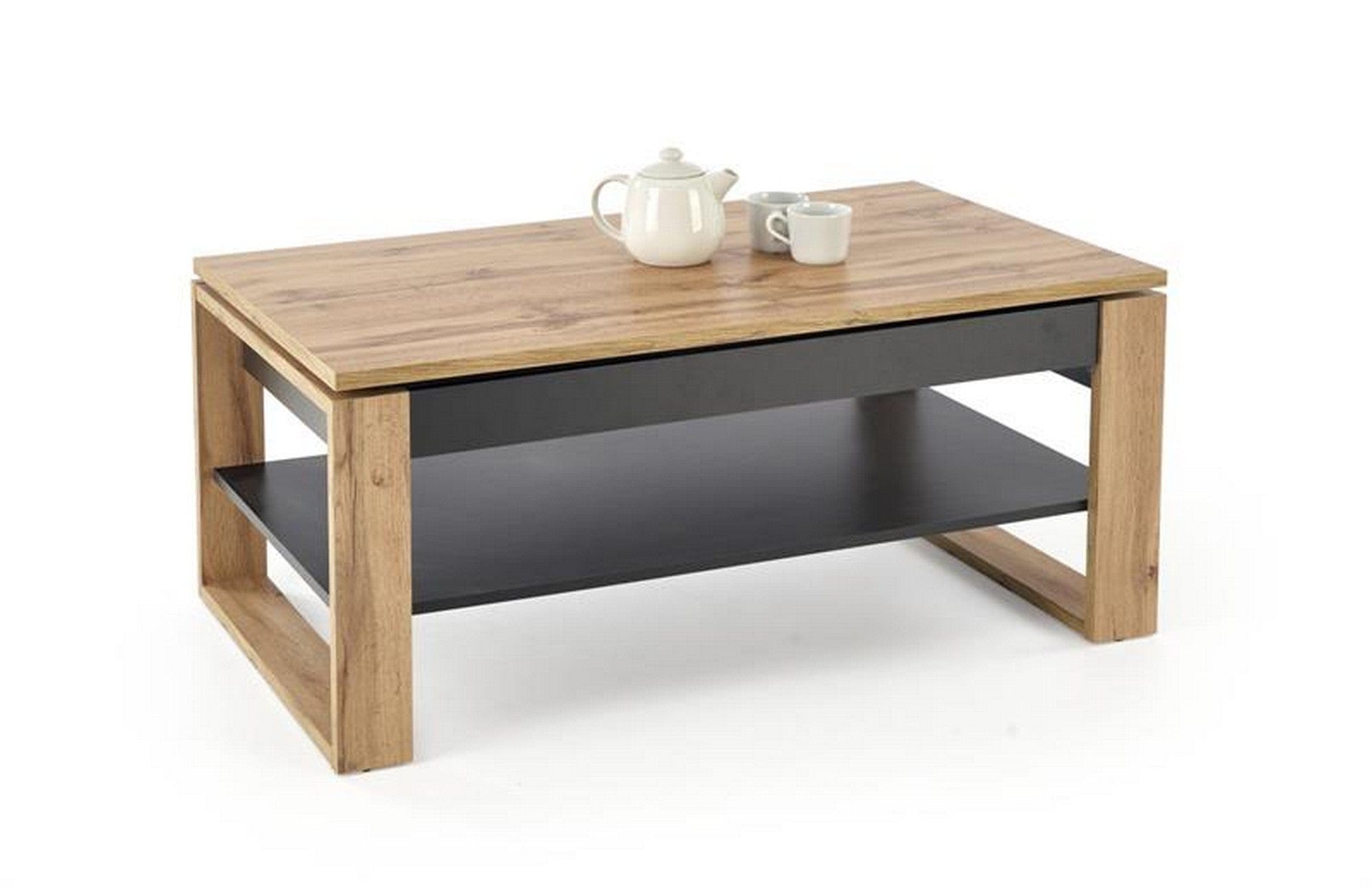Masuta cafea BETTY, stejar artisan/negru, PAL laminat, 120x65/92x50/72 cm