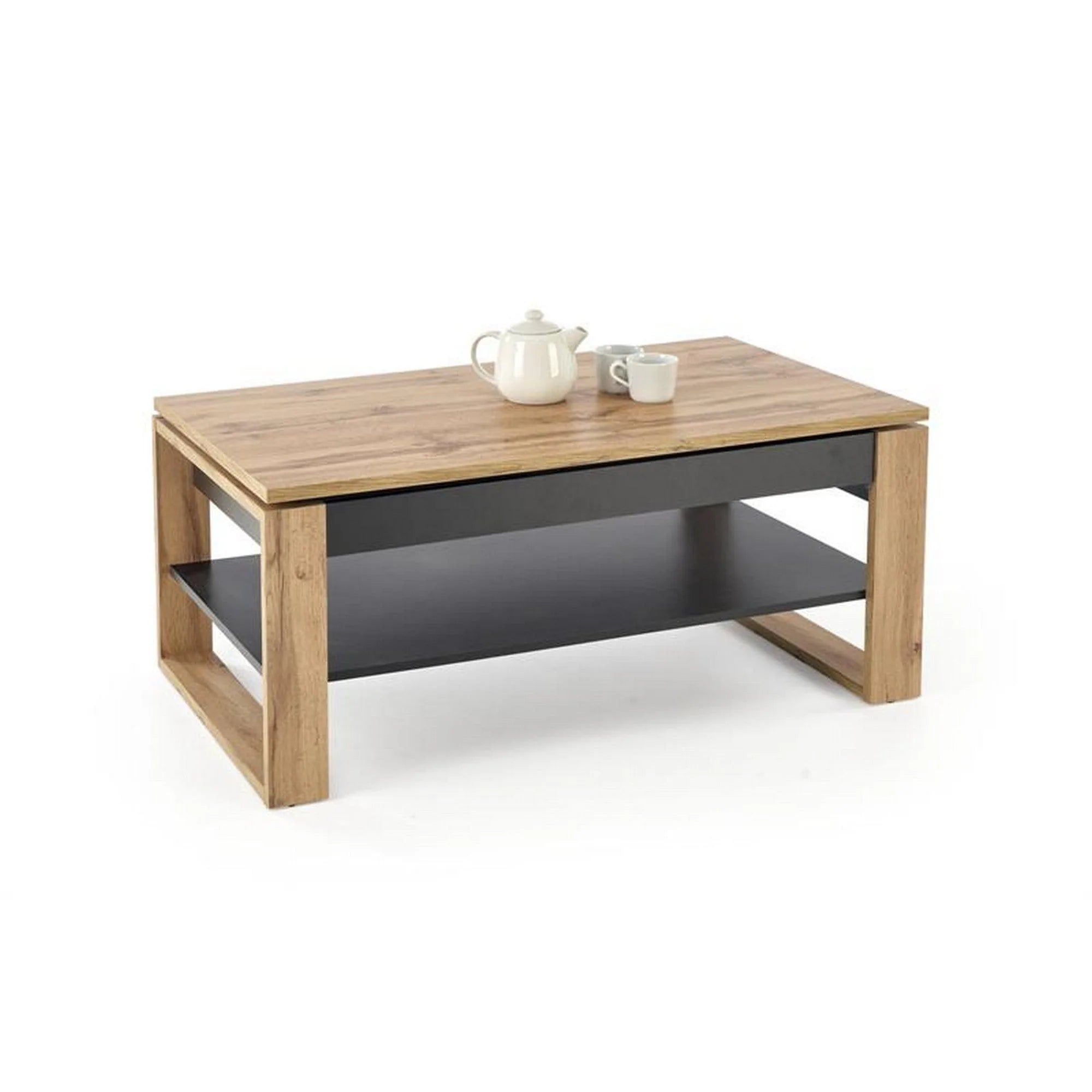 Masuta cafea BETTY, stejar artisan/negru, PAL laminat, 120x65/92x50/72 cm