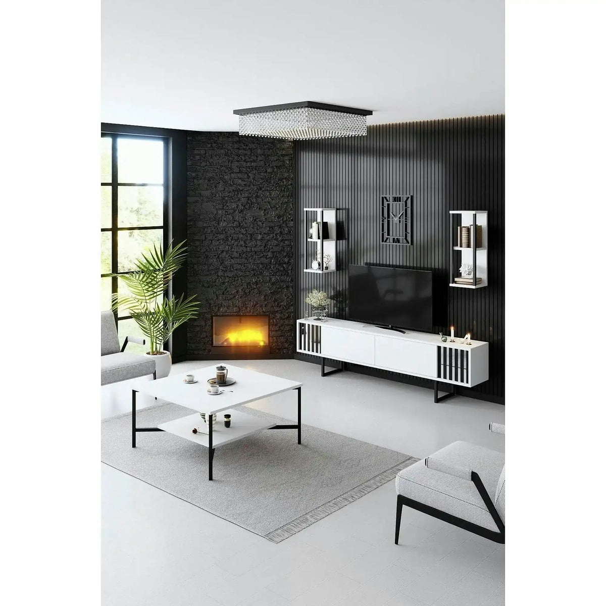 Masuta cafea Black Line, alb/negru, PAL, 80x80x40 cm