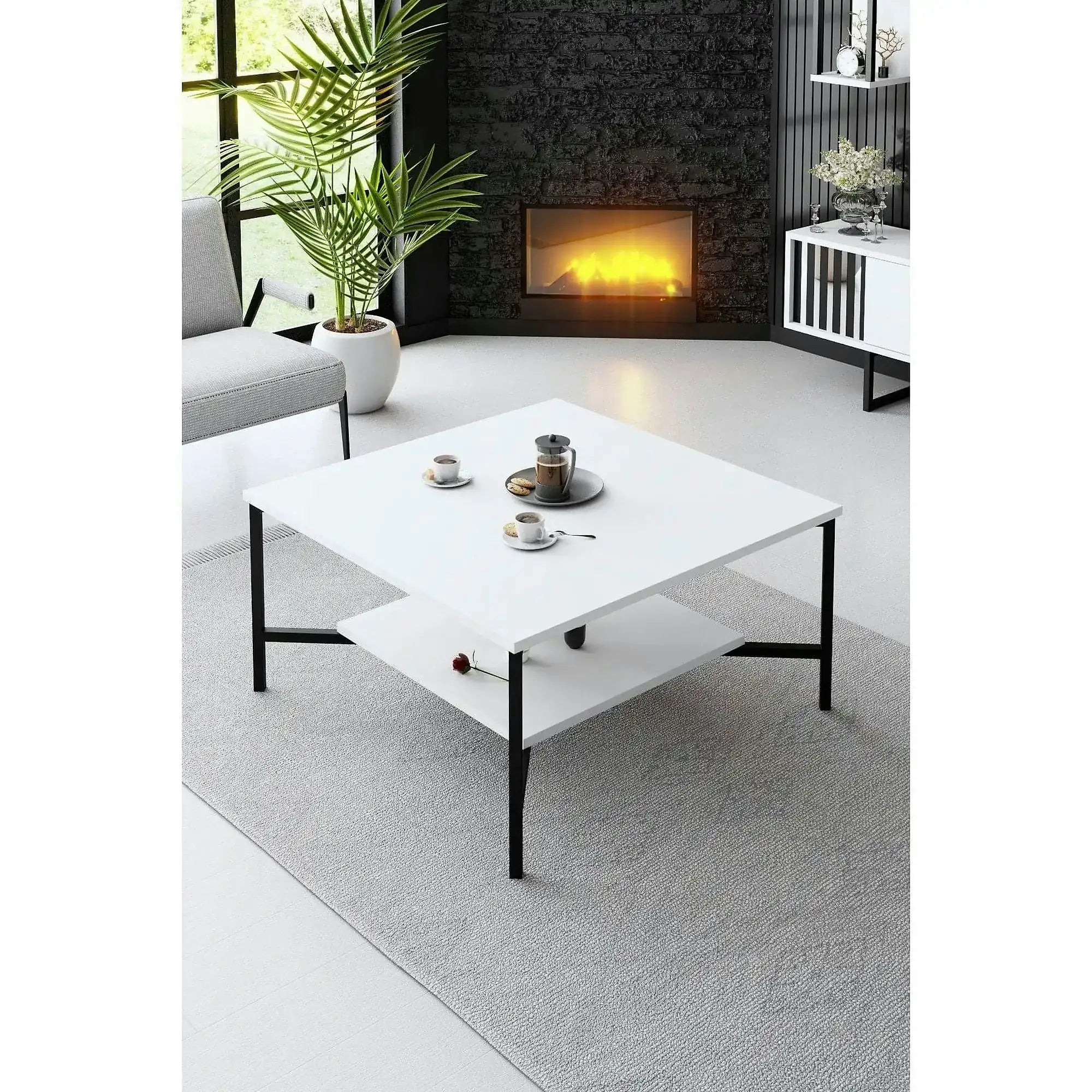Masuta cafea Black Line, alb/negru, PAL, 80x80x40 cm