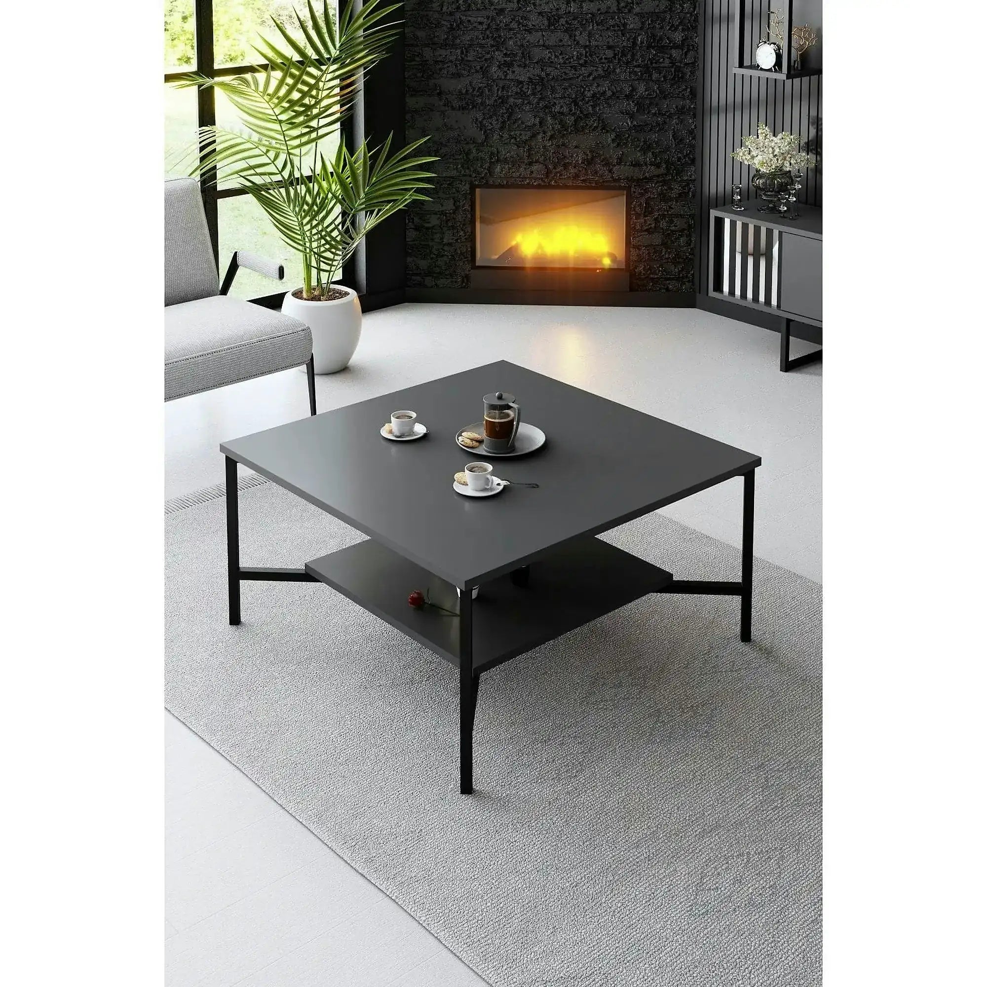 Masuta cafea Black Line, negru, PAL, 80x80x40 cm
