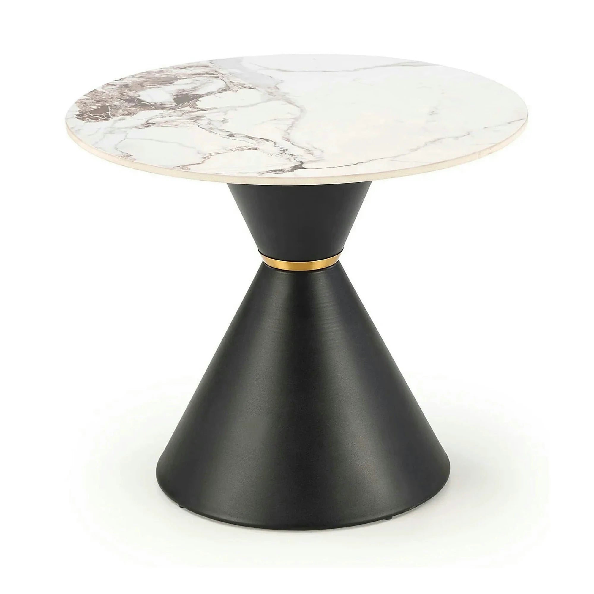 Masuta cafea blat marmura GORETTI S, alb cu efect de marmura/negru/auriu, otel, 60x60x51 cm