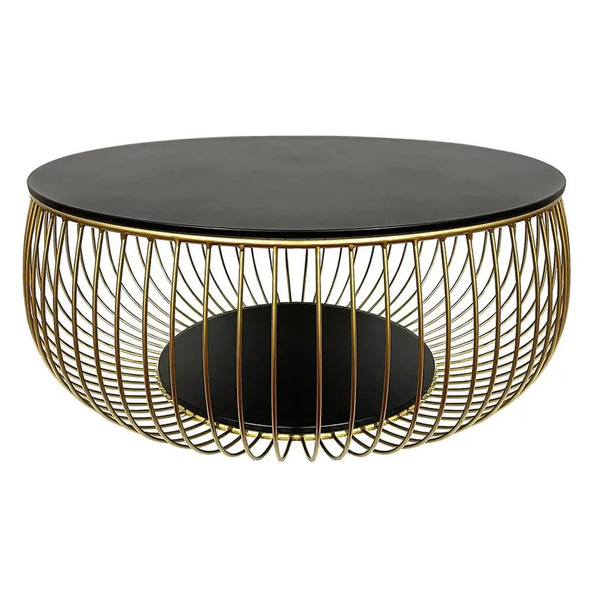 Masuta cafea BOWL, negru/auriu, sticla securizata/metal, 86x86x35 cm