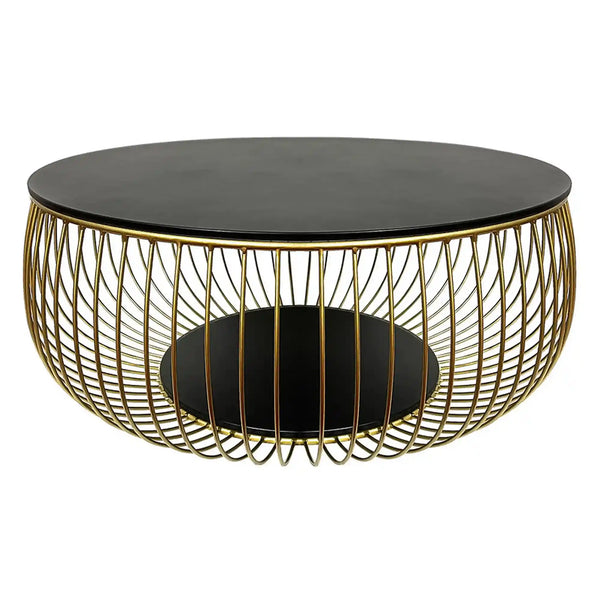 Masuta cafea BOWL,negru/auriu, sticla securizata/metal, 86x86x35 cm