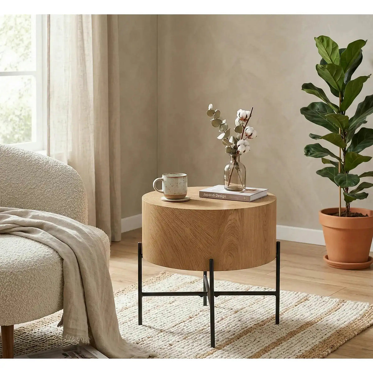 Masuta cafea BROOKLYN S, stejar natural/negru, 45x45x45 cm