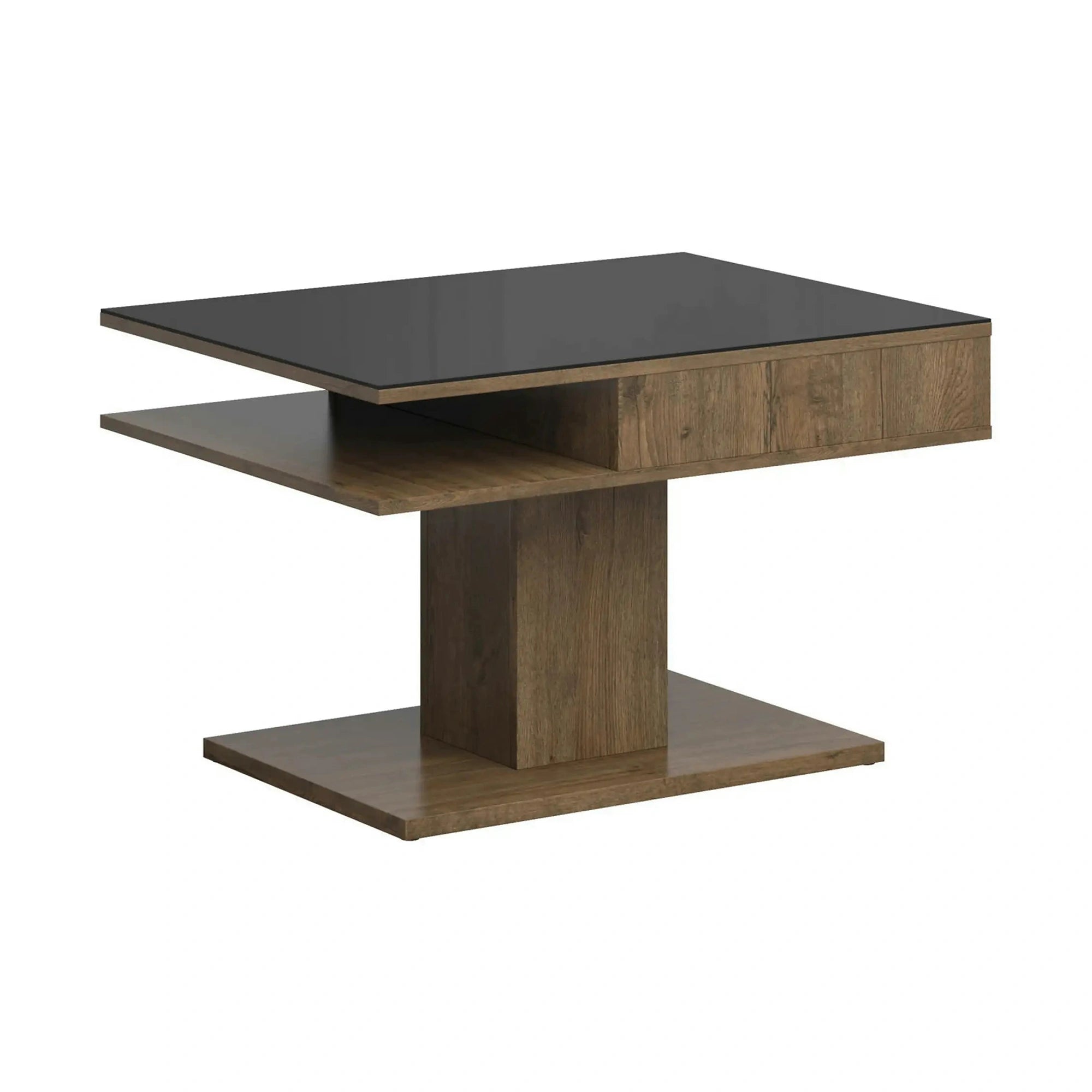 Masuta cafea CAMPO, stejar/negru, PAL/sticla, 80x60x50 cm