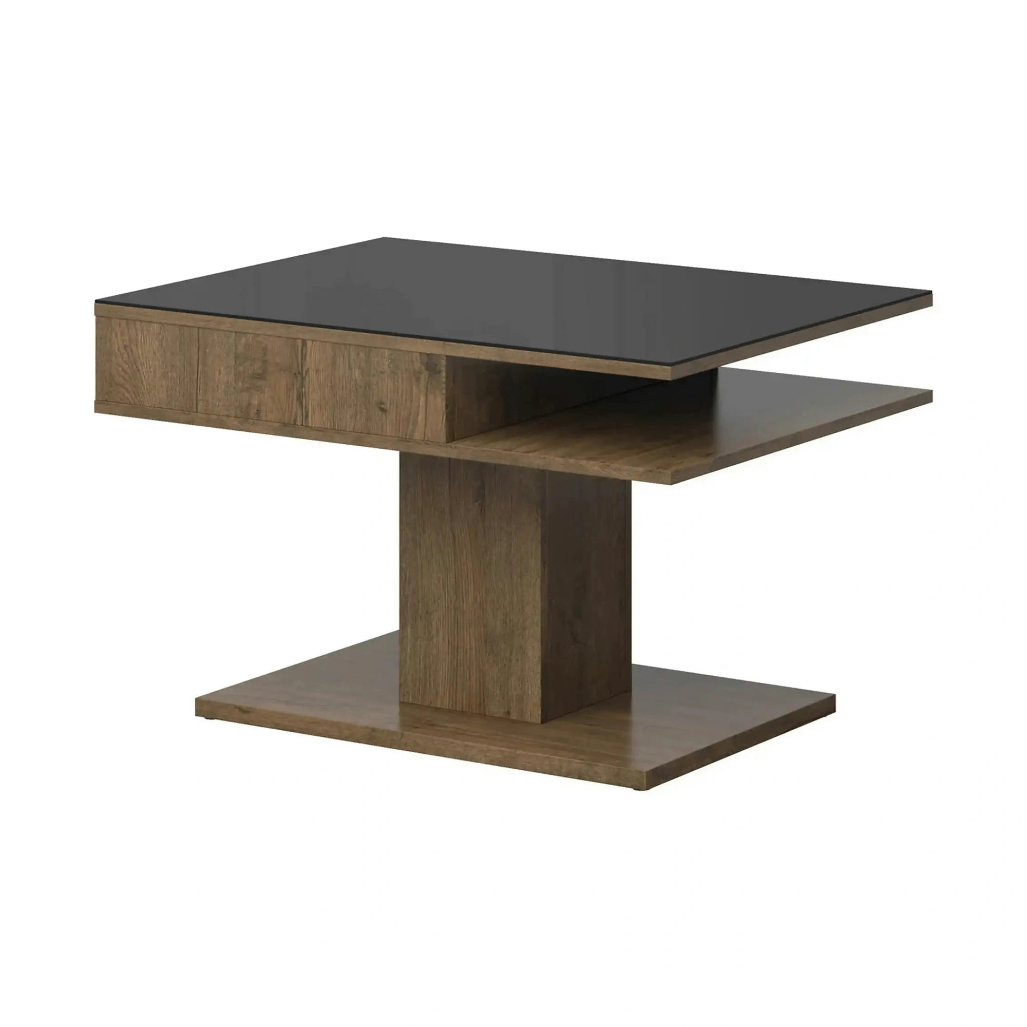 Masuta cafea CAMPO, stejar/negru, PAL/sticla, 80x60x50 cm