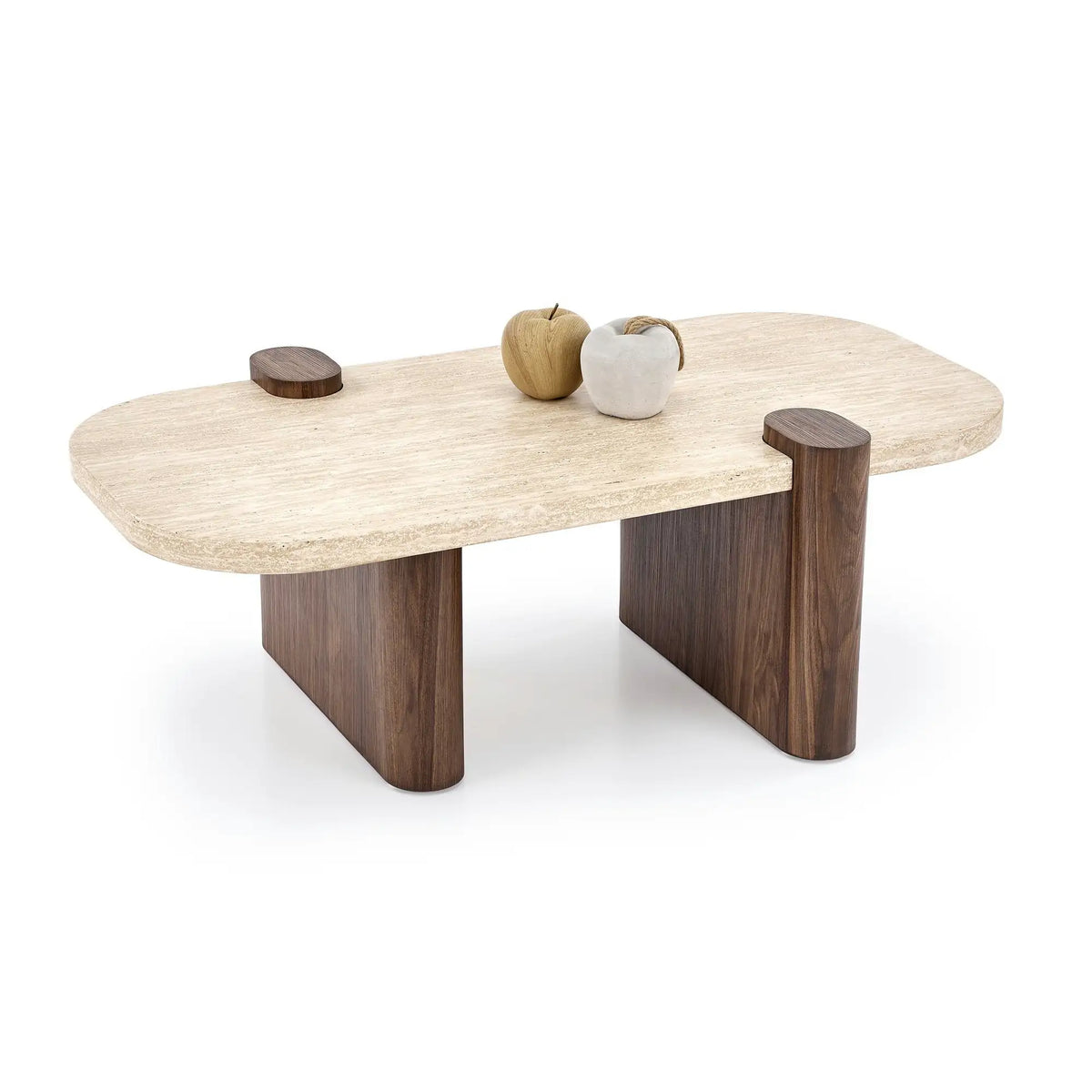 Masuta cafea CANOA, travertin/nuc, 120x70x43 cm