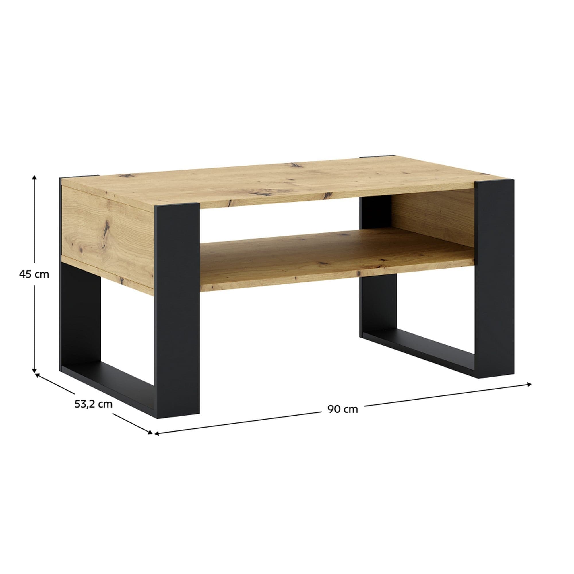 Masuta cafea CARA 1, stejar artisan/negru, DTD laminat, 90x53x45 cm