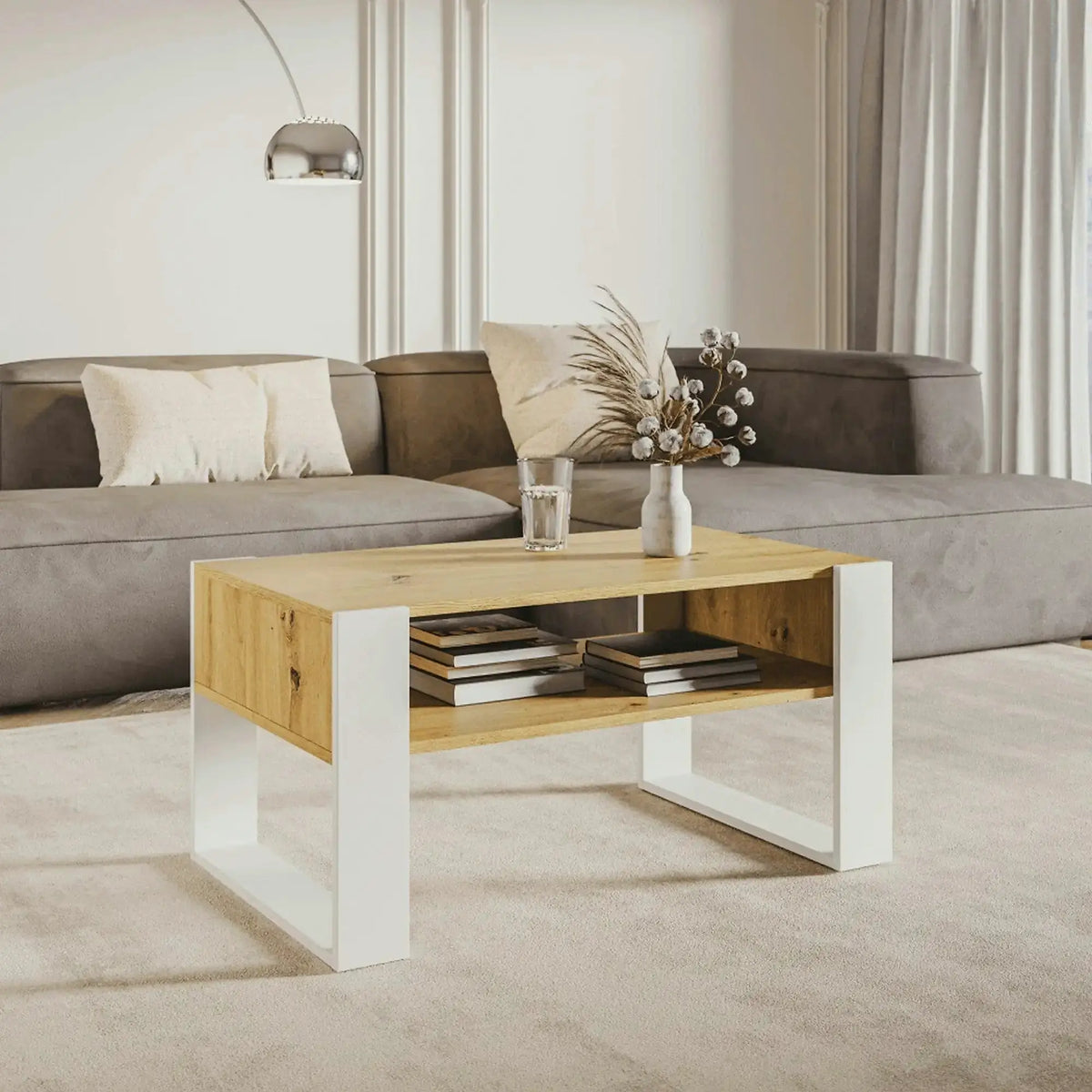 Masuta cafea CARA1, stejar artisan/alb, DTD laminat, 90x53x45 cm