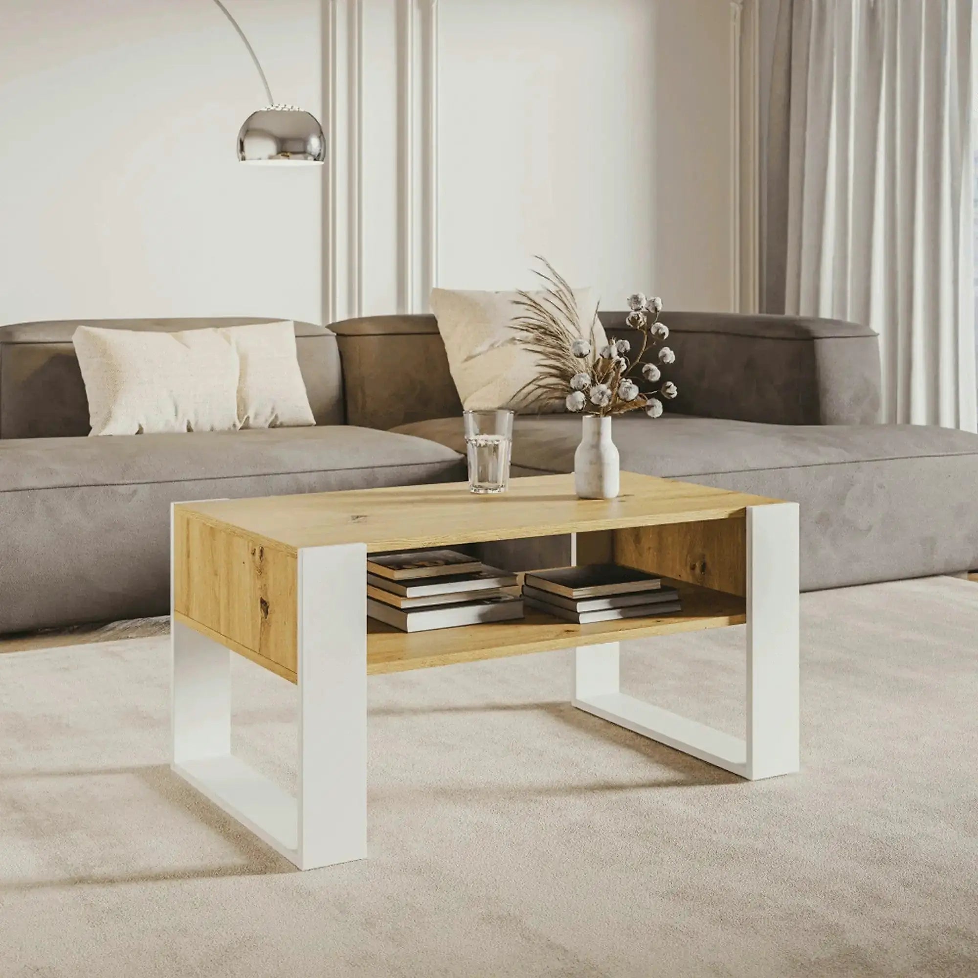 Masuta cafea CARA1, stejar artisan/alb, DTD laminat, 90x53x45 cm