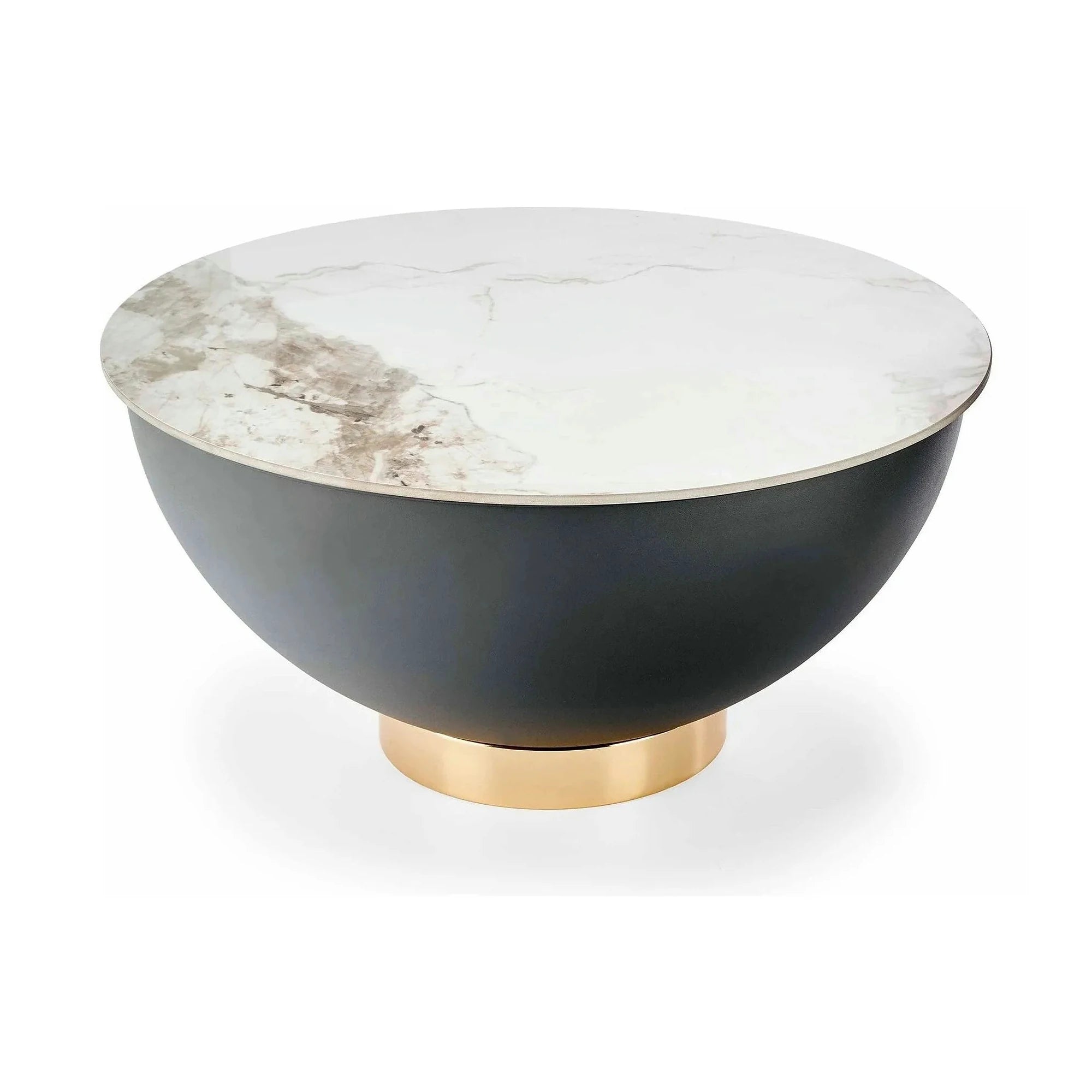 Masuta cafea CECILIA, alb cu efect de marmura/negru/auriu, ceramica/otel, 73x73x37 cm