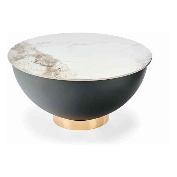Masuta cafea CECILIA, alb cu efect de marmura/negru/auriu, ceramica/otel, 73x73x37 cm