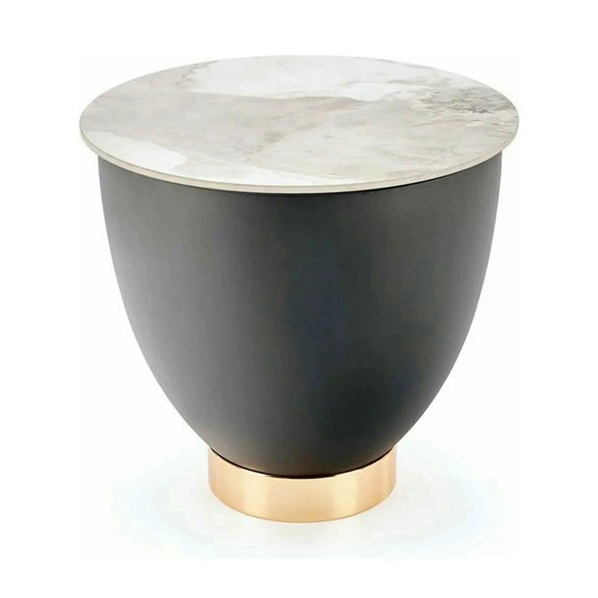 Masuta cafea CECILIA S, alb cu efect de marmura/negru/auriu, ceramica/otel, 48x48x45 cm