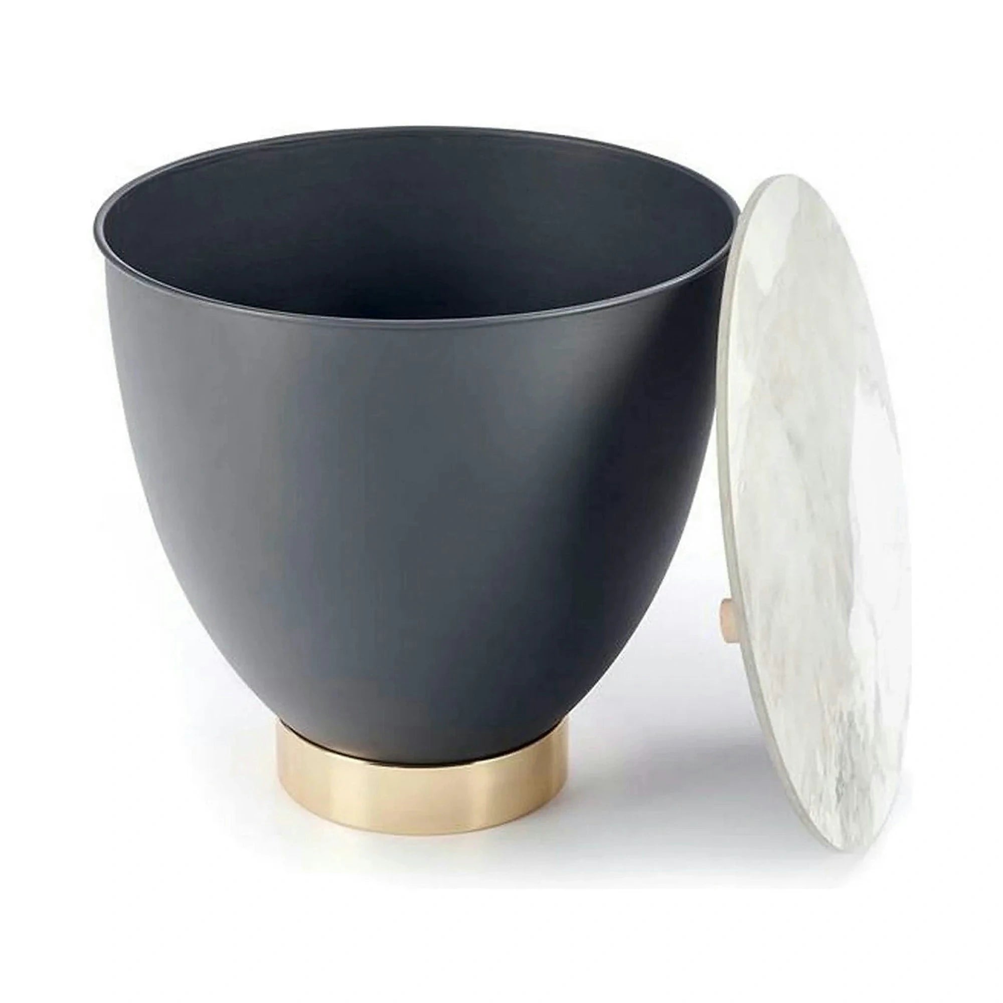Masuta cafea CECILIA S, alb cu efect de marmura/negru/auriu, ceramica/otel, 48x48x45 cm