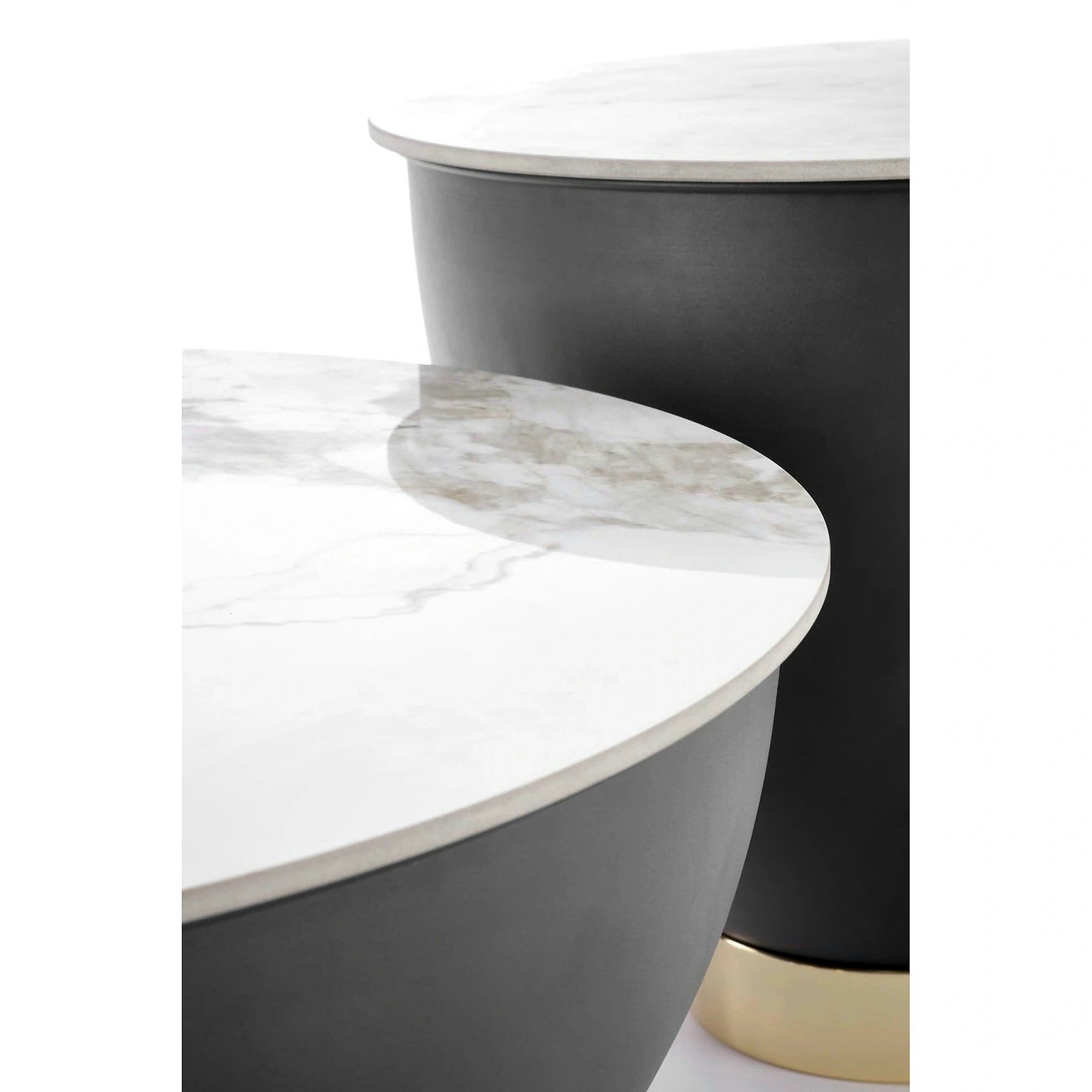 Masuta cafea CECILIA S, alb cu efect de marmura/negru/auriu, ceramica/otel, 48x48x45 cm