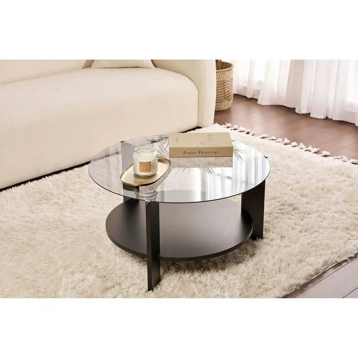 Masuta cafea CLARA, negru/fumuriu, PAL/sticla, 75x75x40 cm