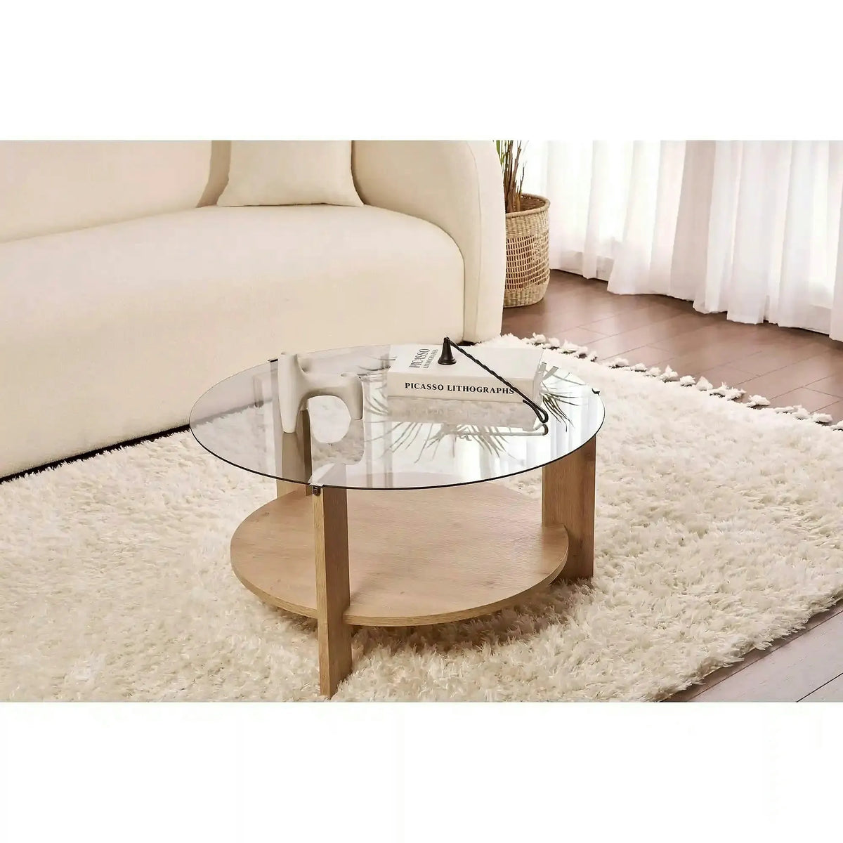 Masuta cafea CLARA, stejar safir/fumuriu, PAL/sticla, 75x75x40 cm