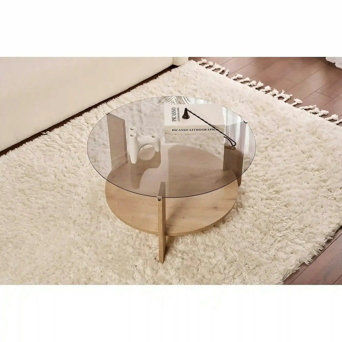 Masuta cafea CLARA, stejar safir/fumuriu, PAL/sticla, 75x75x40 cm