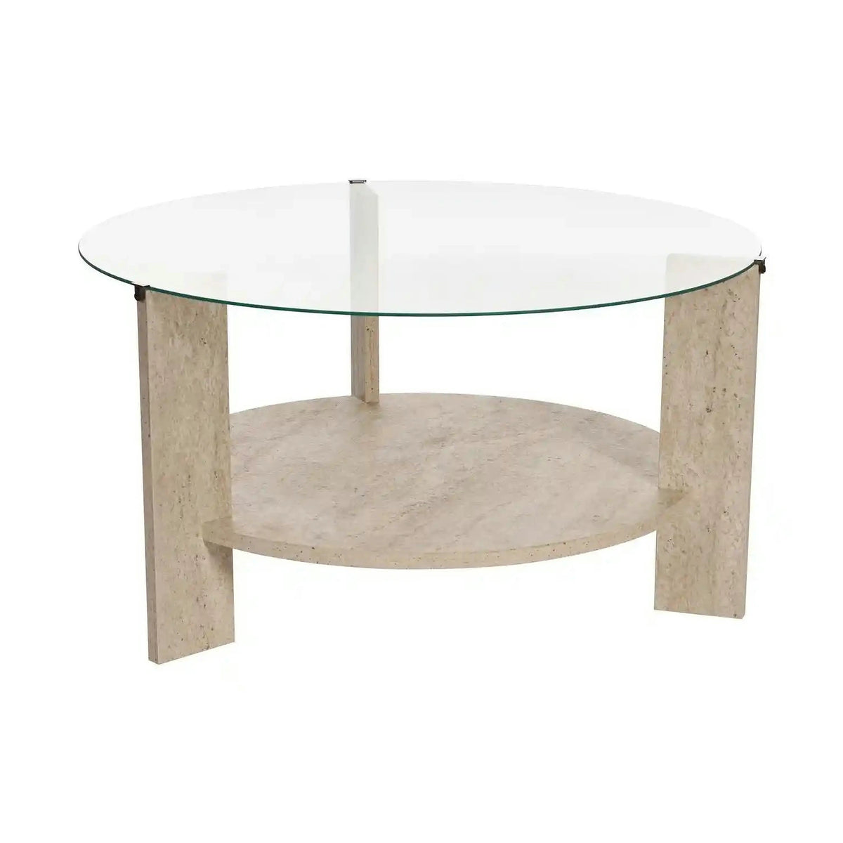 Masuta cafea CLARA, travertin, PAL/sticla, 75x75x40 cm