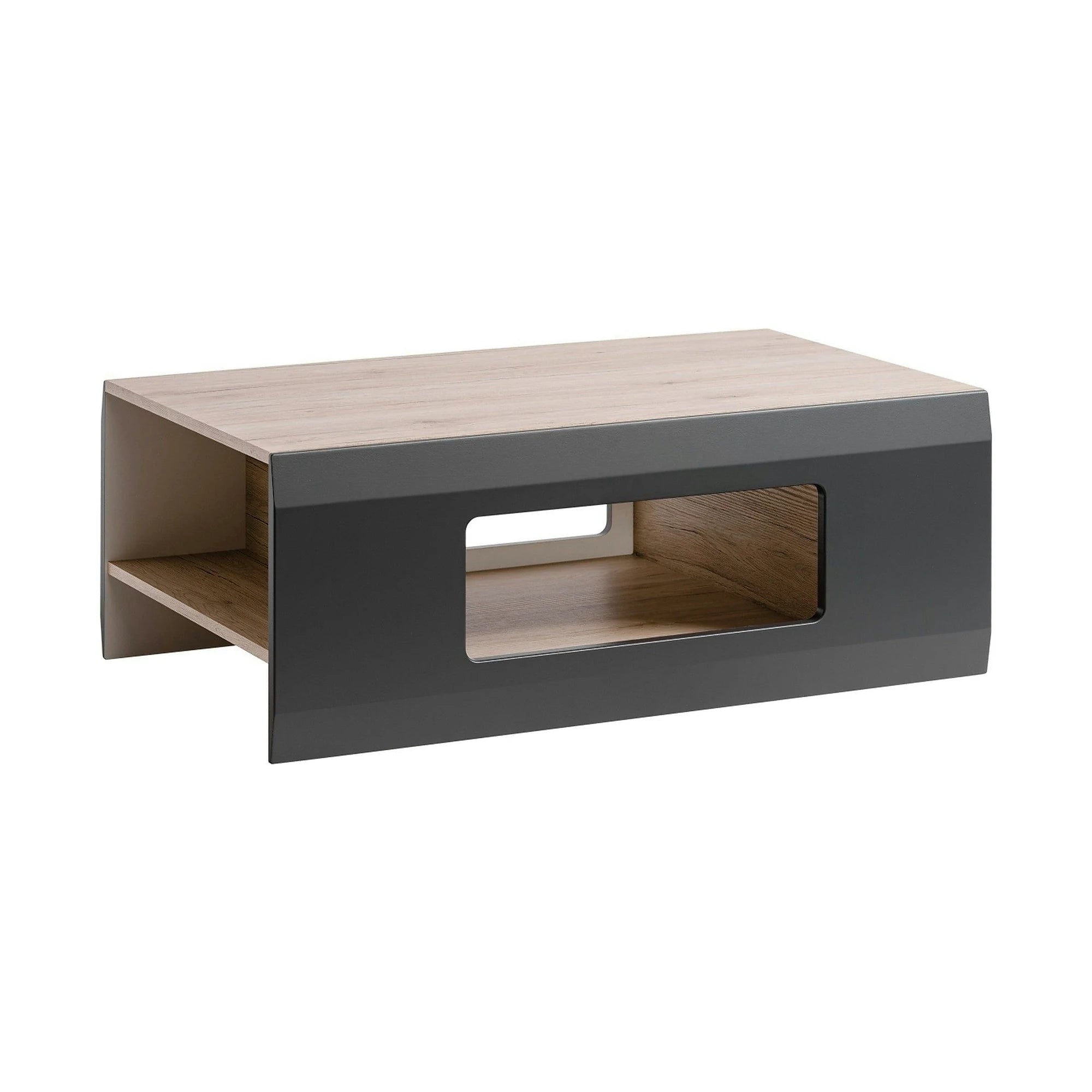 Masuta cafea CLIFF, gri grafit/stejar, PAL, 100x61x38 cm