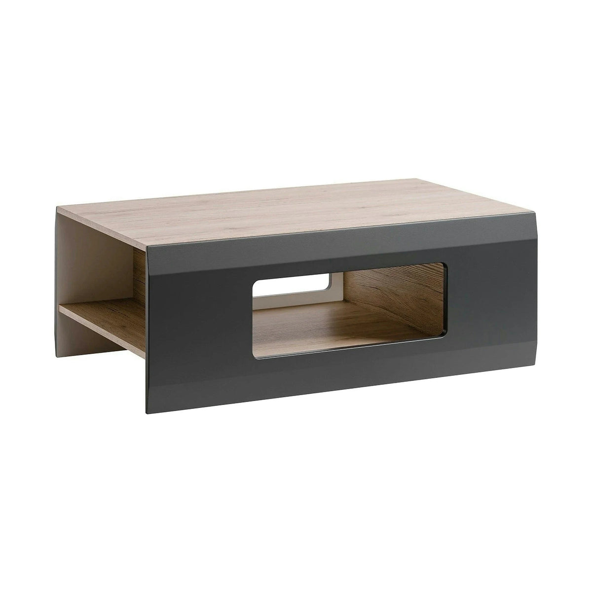 Masuta cafea CLIFF, gri grafit/stejar, PAL, 100x61x38 cm