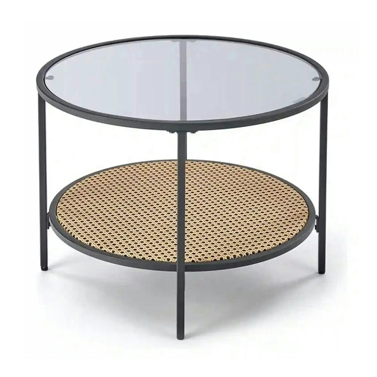Masuta cafea DAKOTA, negru fumuriu/negru, ratan sintetic/otel, 60x60x45 cm