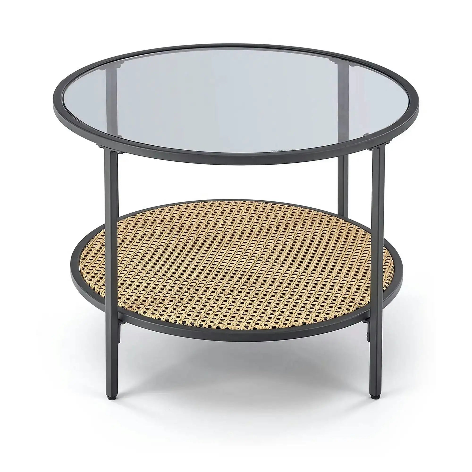Masuta cafea DAKOTA, negru fumuriu/negru, ratan sintetic/otel, 60x60x45 cm