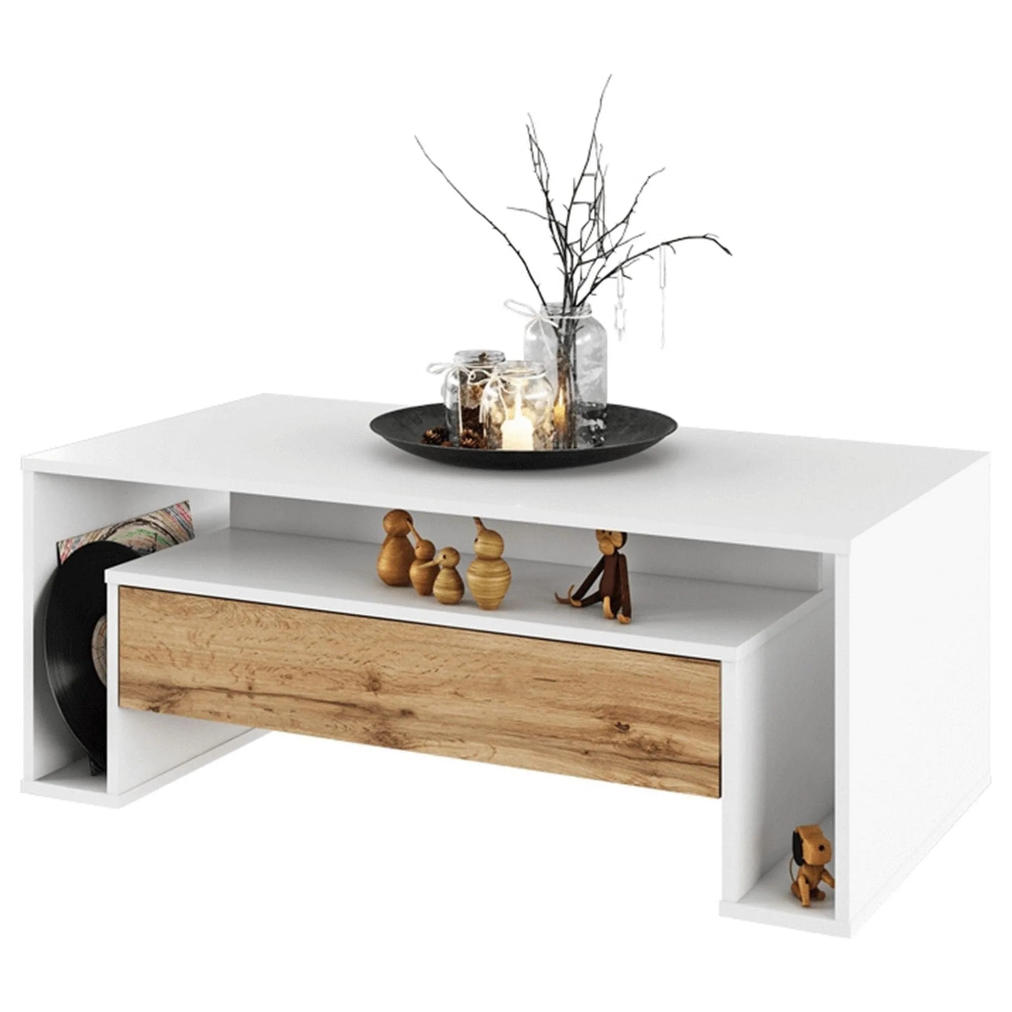 Masuta cafea DAWSON, alb/stejar wotan, PAL melaminat, 110x58x43 cm