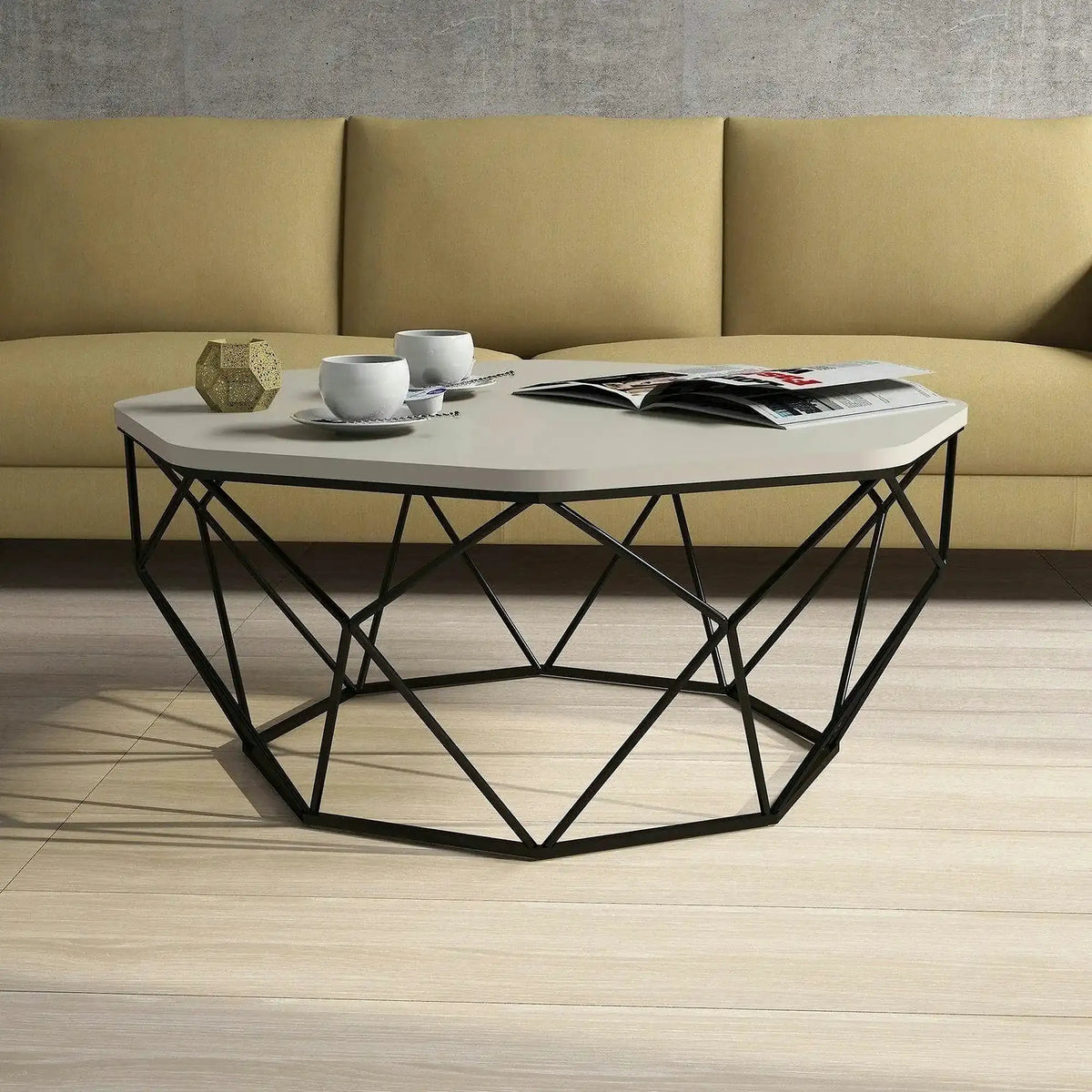 Masuta cafea Diamond, bej/negru, PAL melaminat/metal, 90x38x90 cm