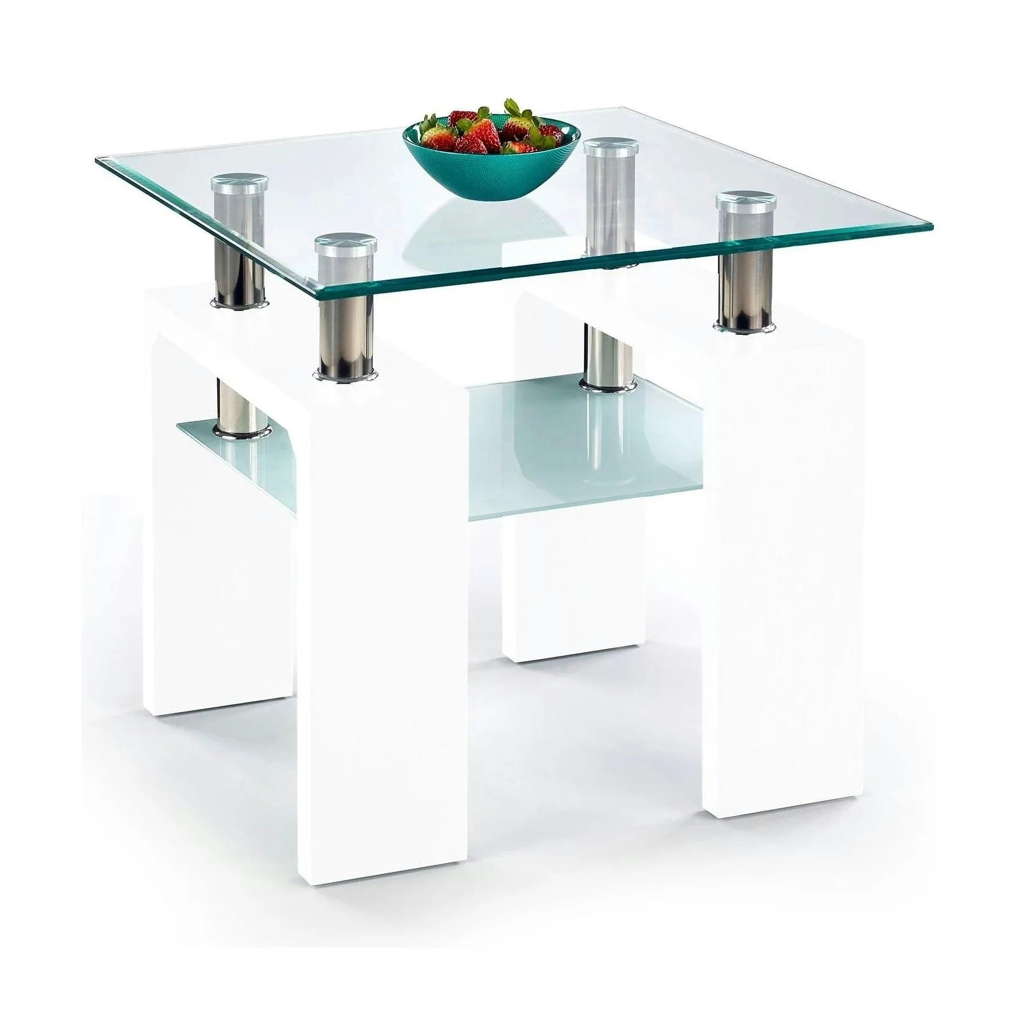 Masuta cafea DIANA H, transparent/alb, 60x60x55 cm
